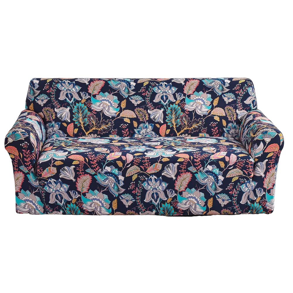 Stretch Non-Slip Sofa Cover - Printed Spandex Couch Slipcover with Elastic Bottom & Free Pillowcase (Size L, 16