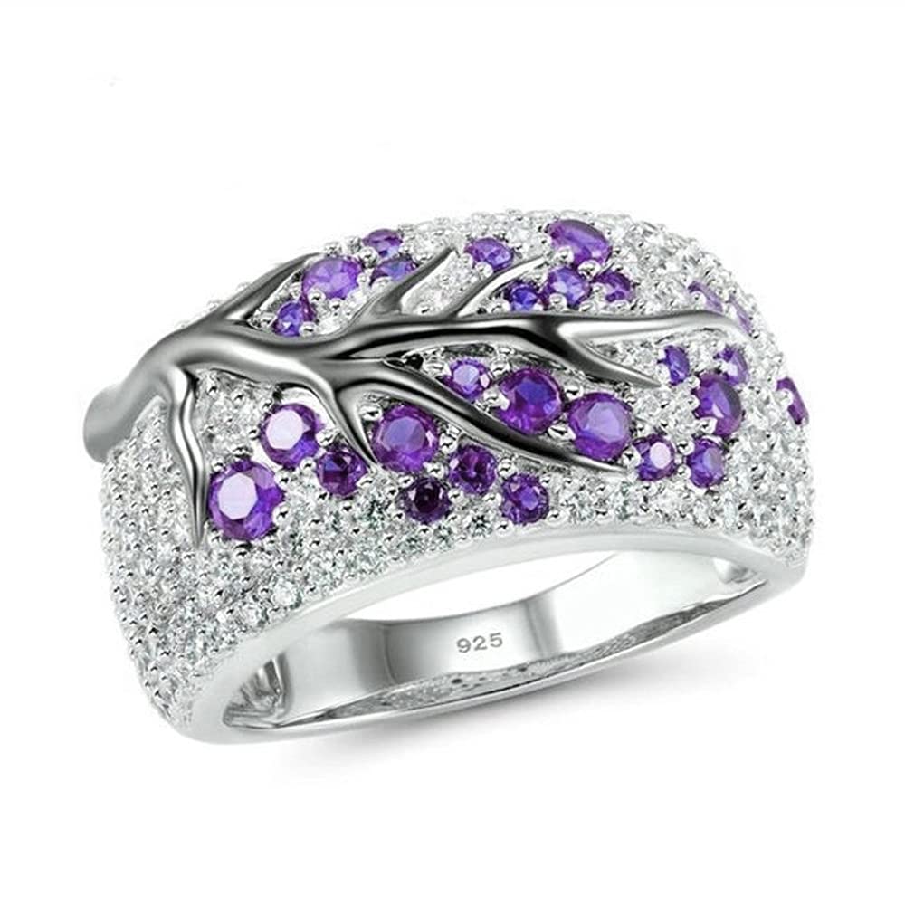 Gflyme 1PC Opal Silver Ring with Plum Tree Branch Design & Rhinestone Zircon - Elegant Women's Jewelry for Everyday Wear, Perfect Gift for Wife, Girlfriend, Mom, Best Friend (Anniversary, Birthday, Christmas) - Ideal for Date Nights, Office Wear & Special Occasions