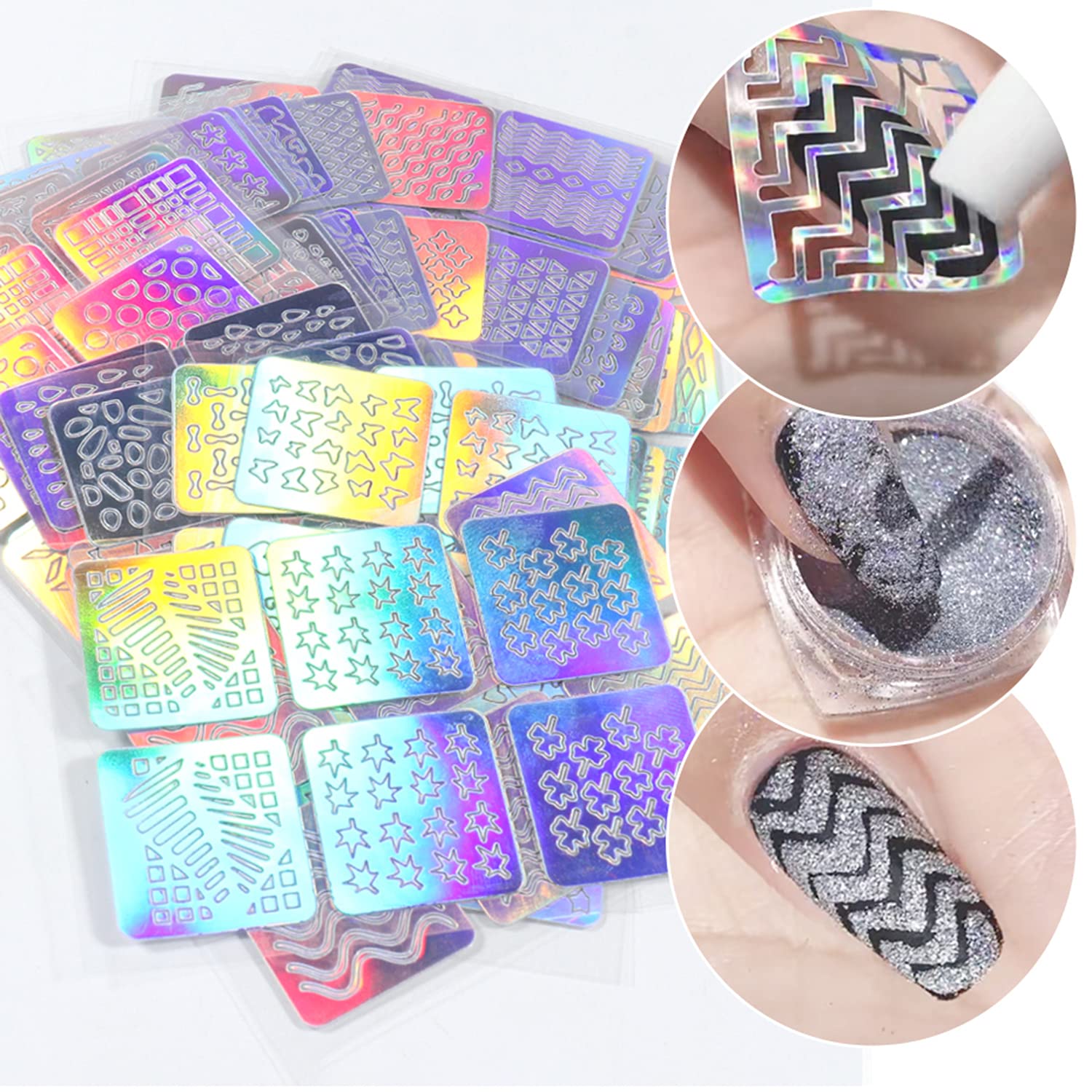 24 Sheets Holographic Glitter Nail Art Stickers - Floral, Leaf & Heart Designs for Manicure Decoration | DIY Nail Art Supplies for Women | Perfect for Home, Salon & Party Nail Styling