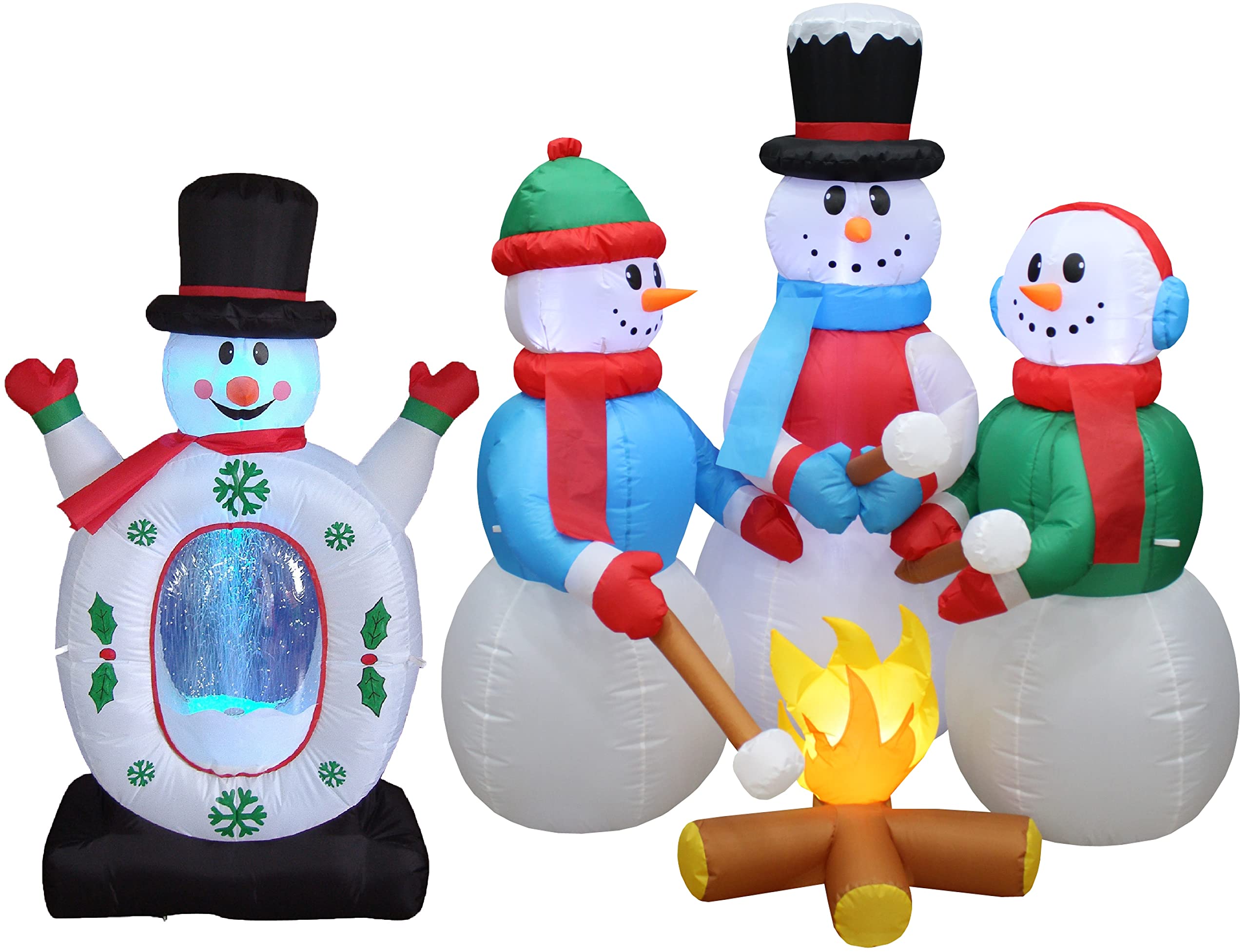 4ft & 5ft Christmas Inflatable Snowman Decorations Set - Snow Globe & Camping Scene with Marshmallow Roasting - Perfect for Outdoor Yard Decor, Holiday Parties & Festive Home Displays