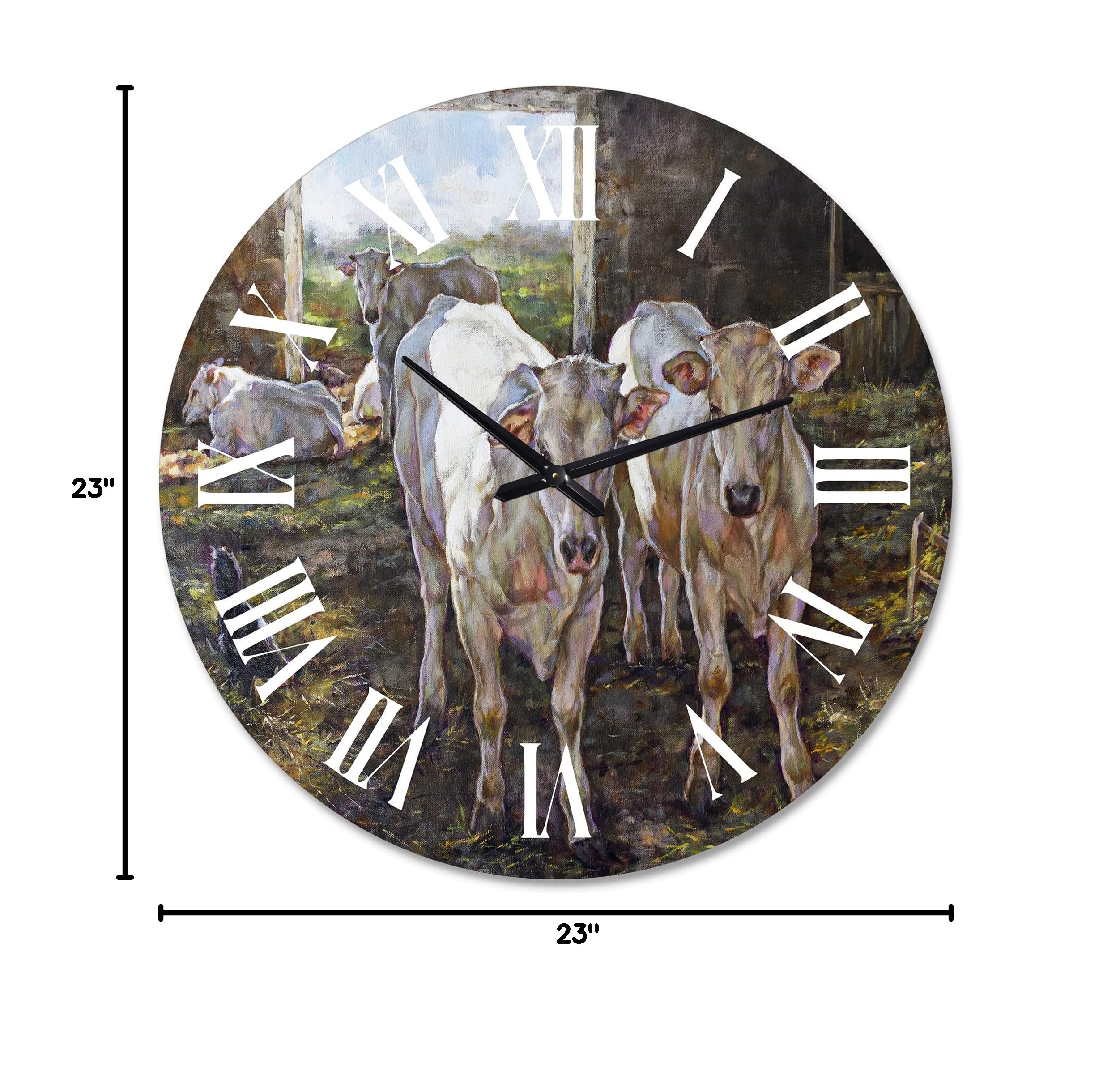 DesignQ Farmhouse Wall Clock - 'Two Cows in The Stable' Large Rustic Animal Wall Clock for Living Room, Kitchen, Bedroom Decor - Perfect for Country Home, Cabin & Farmhouse Style Interiors