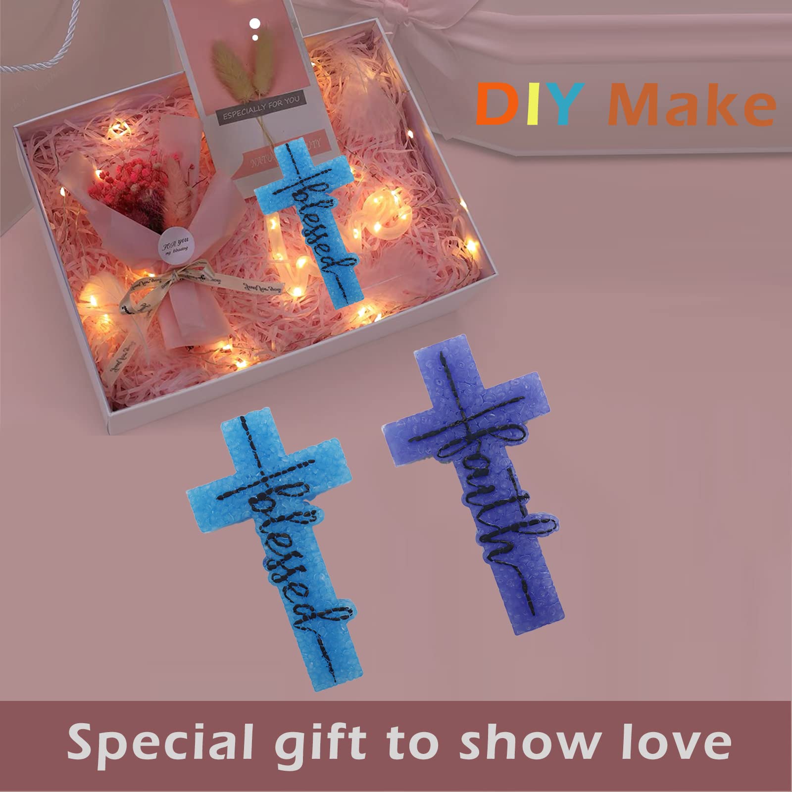 2Pcs Cross Freshie Molds - Blessed & Faith Cross Pendant Car Air Freshener Molds | Large Oven-Safe Silicone Molds for Aroma Beads, Resin Crafts & DIY Gifts | Perfect for Car Fresheners, Home Decor & Holiday Presents
