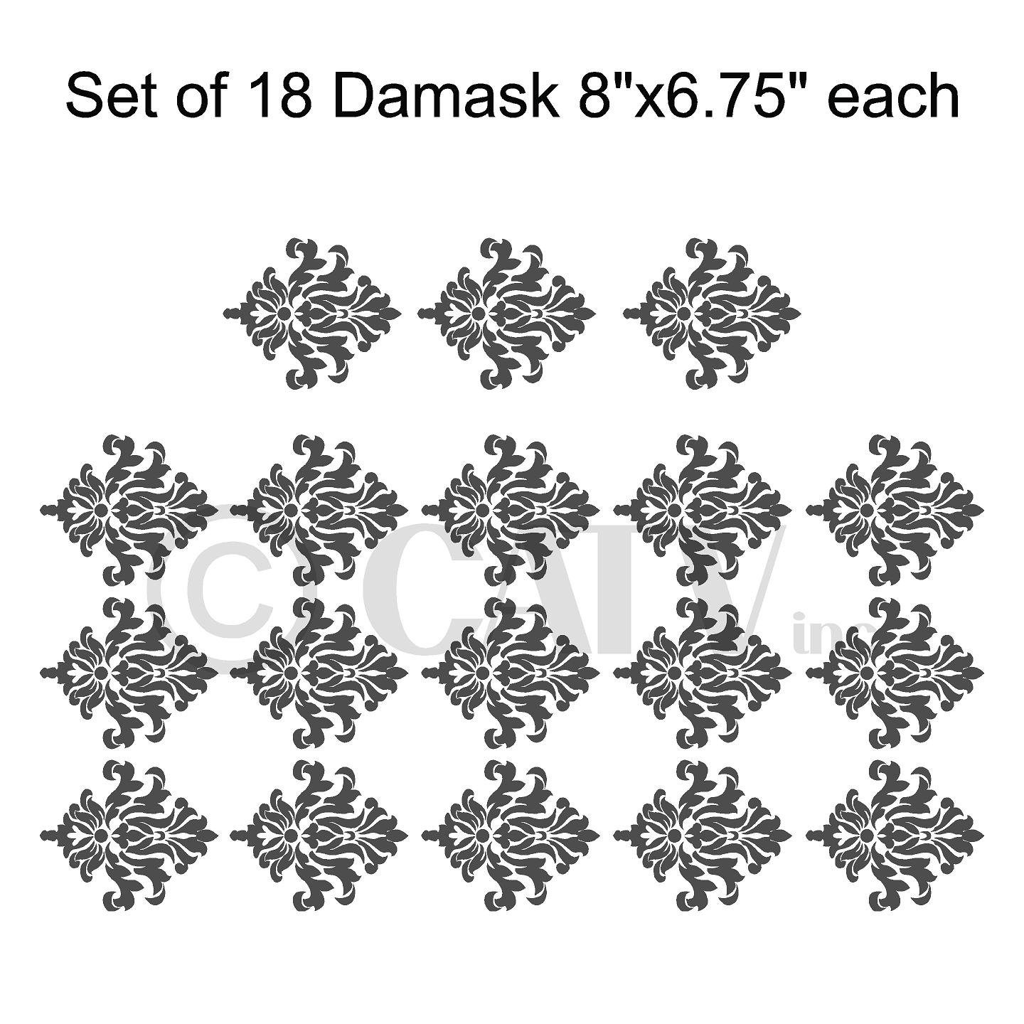 Damask Set of 18 Vinyl Wall Decals - Self-Adhesive Peel & Stick Wall Stickers for Home Decor (Charcoal Gray) - Perfect for Bedroom, Living Room, Nursery & Office Wall Art