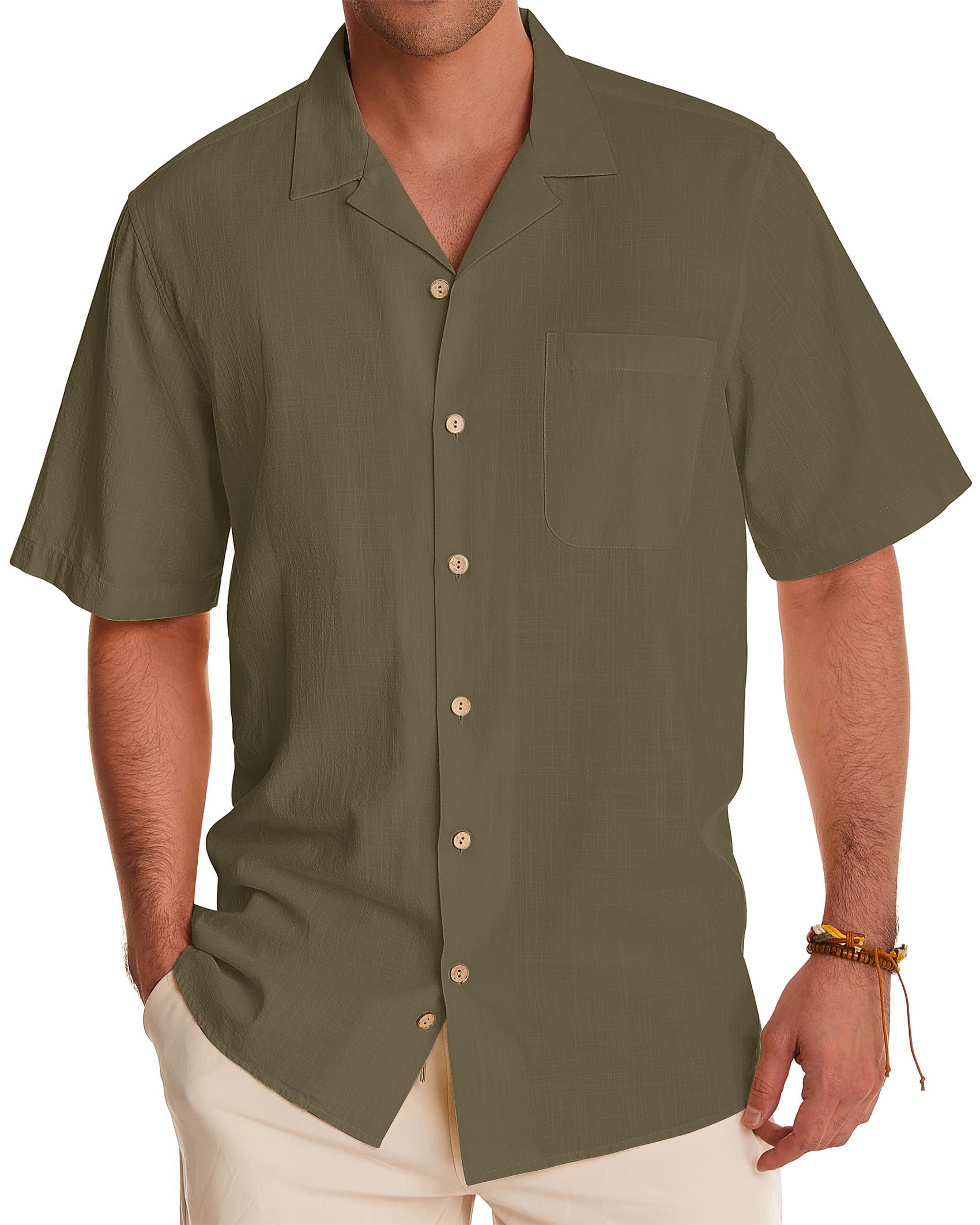 Men's Linen Shirts Short Sleeve - Breathable Cotton Button Down Shirts for Summer | Casual Beach, Vacation & Hawaiian Style Shirts | Perfect for Tropical Getaways, Outdoor Parties and Relaxing Weekends