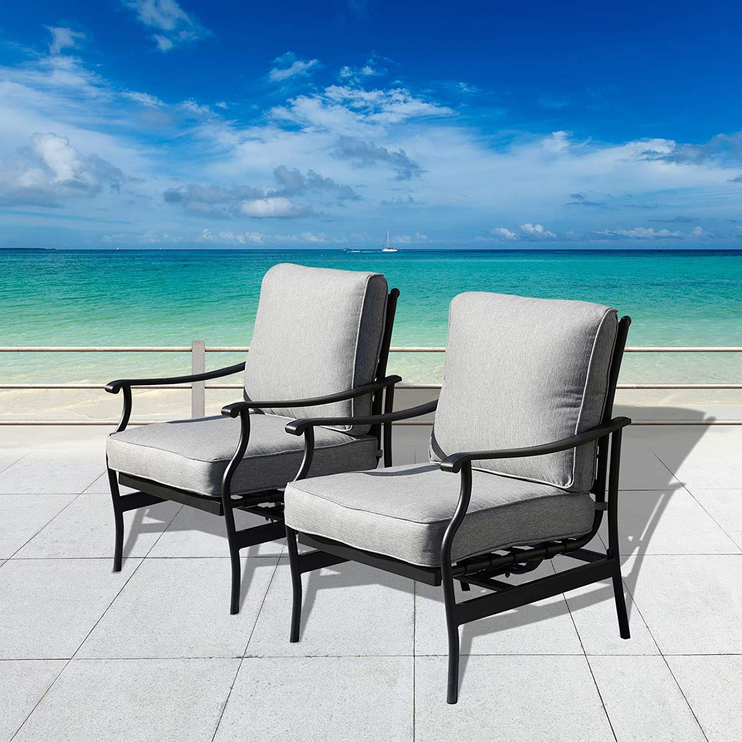 Outdoor Patio Dining Chairs Set of 2 - Heavy Duty Metal Armchairs with Thick Cushions for Backyard, Bistro, Porch & Balcony - Weather Resistant Grey Furniture (Perfect for Outdoor Entertaining & Relaxation)