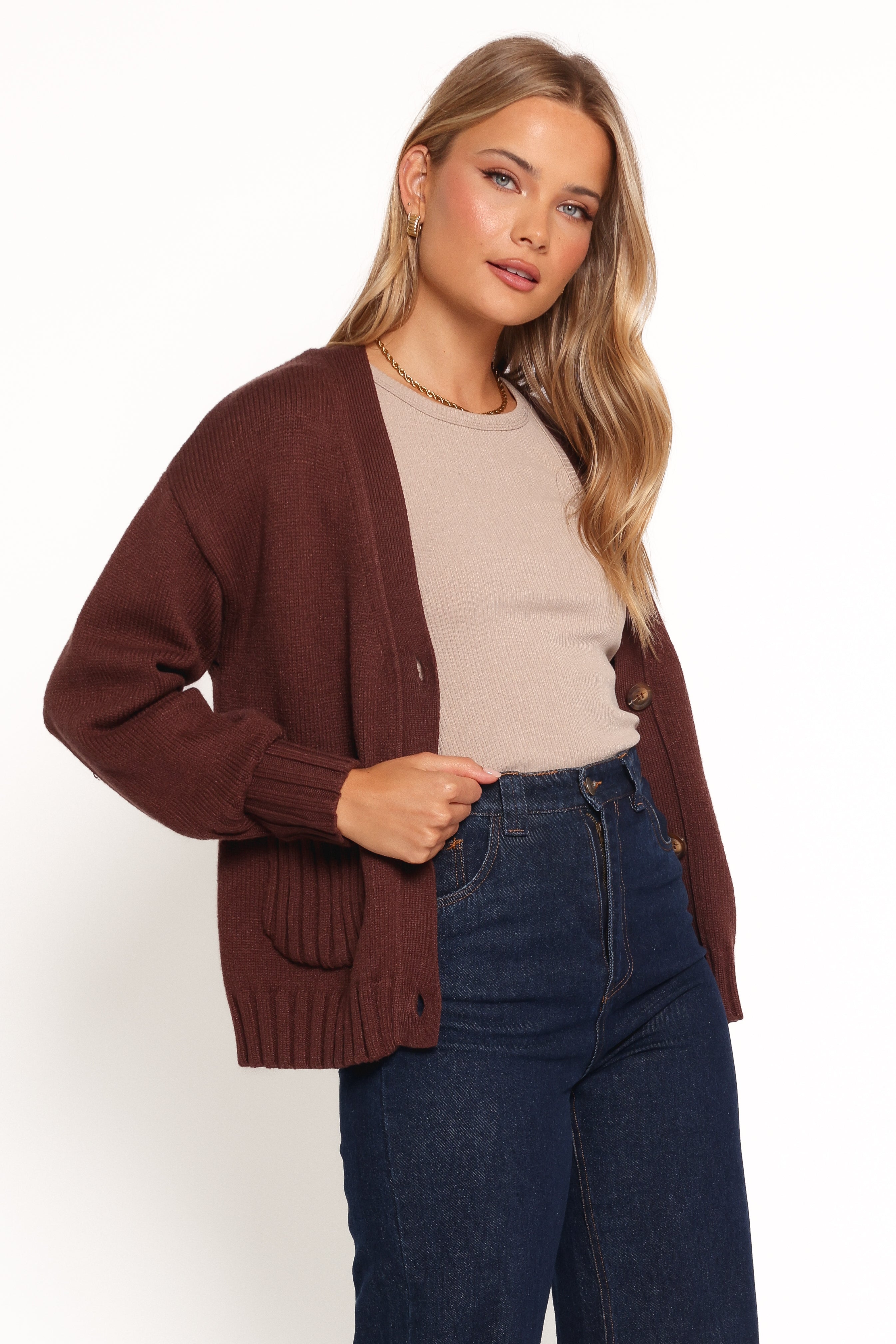Eden Button Front Cardigan for Women - Soft & Cozy Brown Knit Sweater | Perfect for Fall & Winter Layering, Office Wear & Casual Outfits