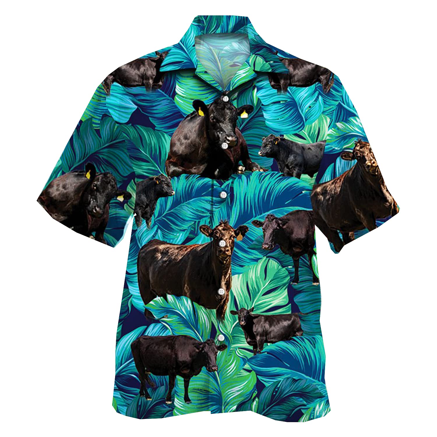 Men's Hawaiian Shirts - Tropical Cow Print Casual Short Sleeve Button Down Shirt | Beach Party, Summer Vacation & Luau Outfit