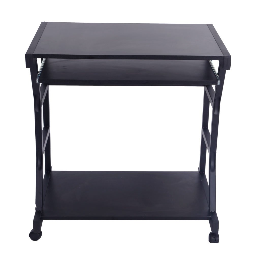 Adjustable Height Computer Desk with Wheels - Mobile Home Office Desk, Sturdy Black Writing Table for Work & Study - Perfect for Small Spaces & Remote Work