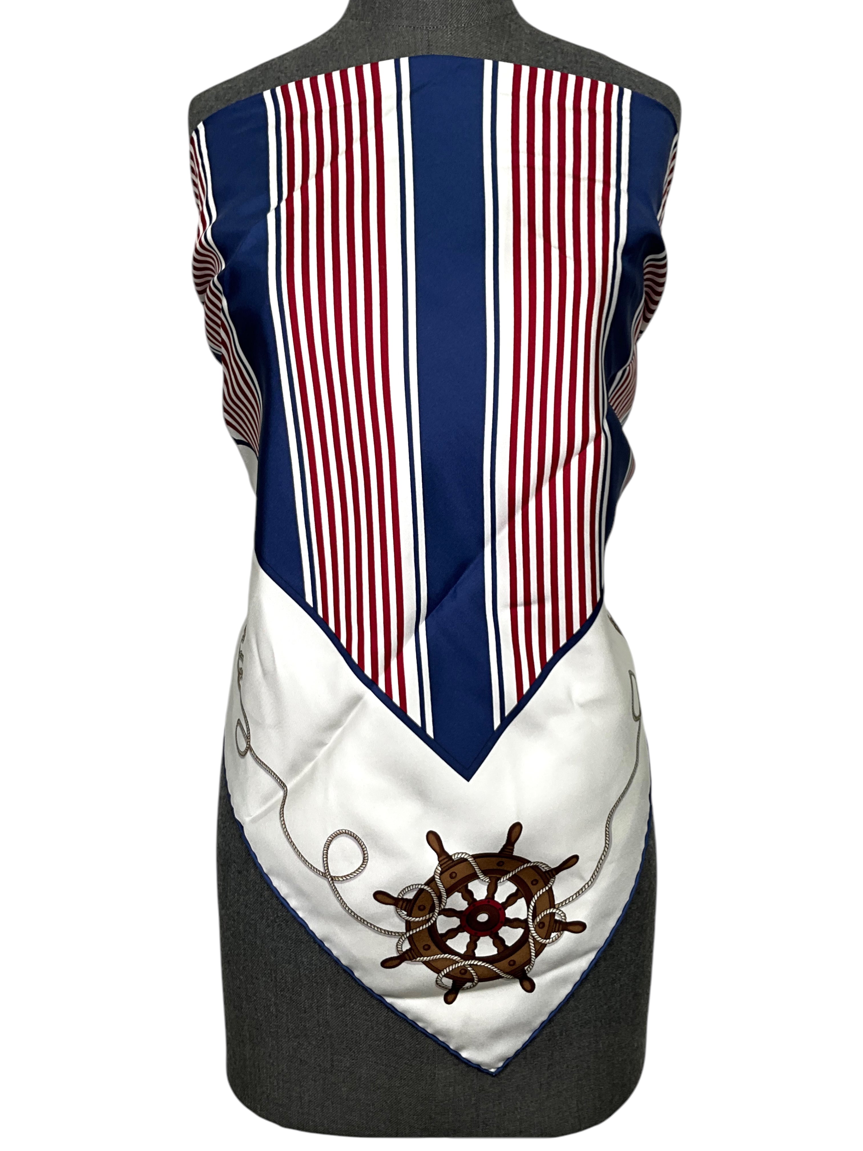 Loro Piana Nautical Sailor Striped Silk Twill Scarf - Luxury Italian Cashmere Blend Shawl for Women & Men - Perfect for Travel, Yachting and Elegant Outfits