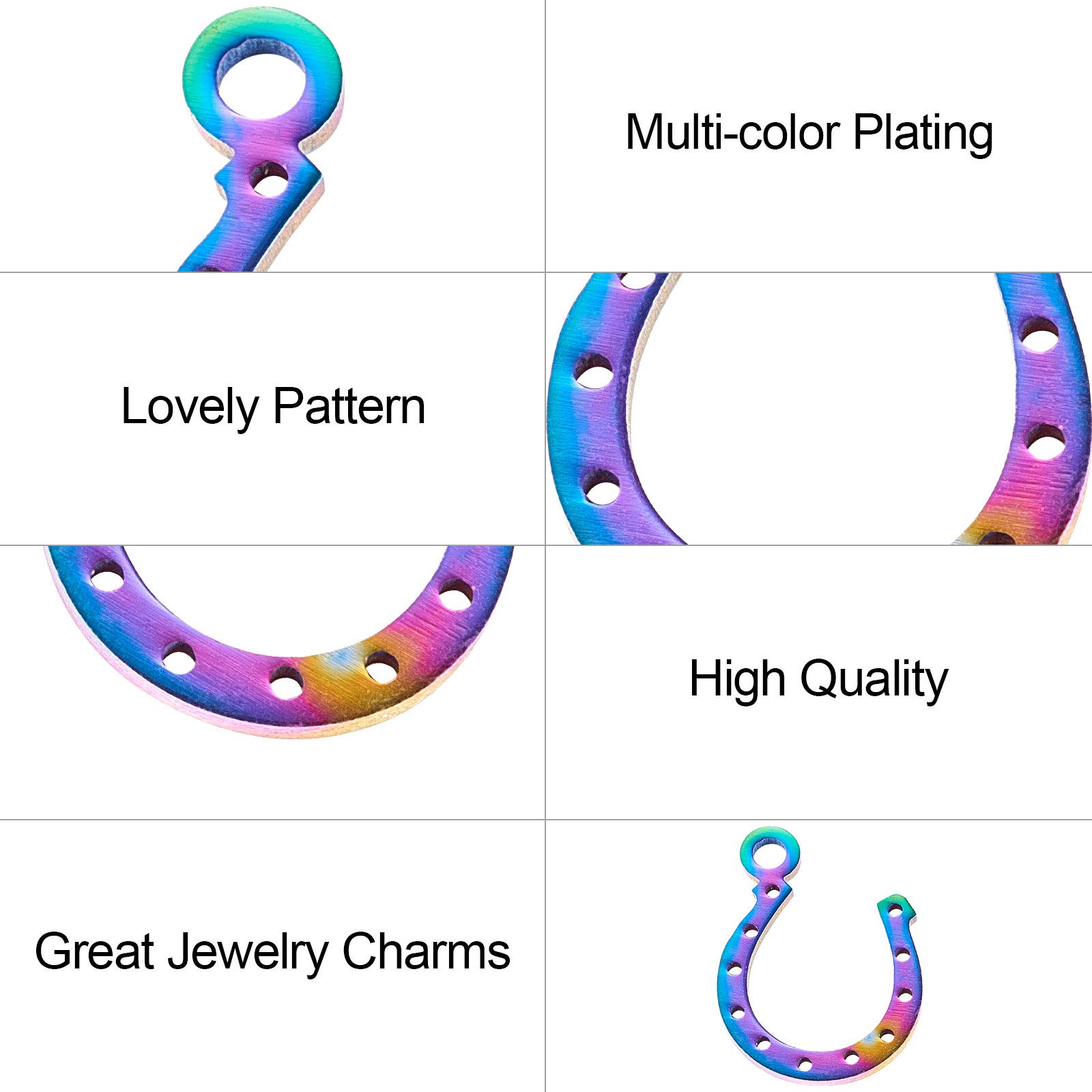 DanLingJewelry 5-Piece 201 Stainless Steel Horseshoe Charms for Jewelry Making - 13x10x1mm - DIY Craft, Bracelet & Necklace Pendants, Good Luck Charms for Jewelry Designers