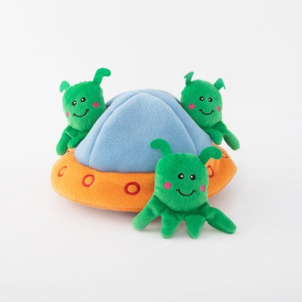 Soft Plush UFO Dog Toy with Aliens - Zippy Burrow Interactive Chew Toy for Small & Medium Dogs | Fun Playtime & Stress Relief for Pets