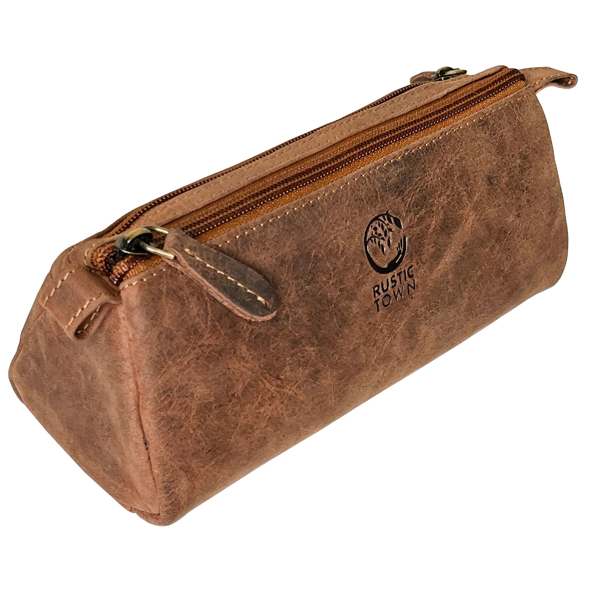 Premium Genuine Leather Pencil Case with Zipper - Brown Pen Pouch Organizer for School, Office & Travel Accessories Storage