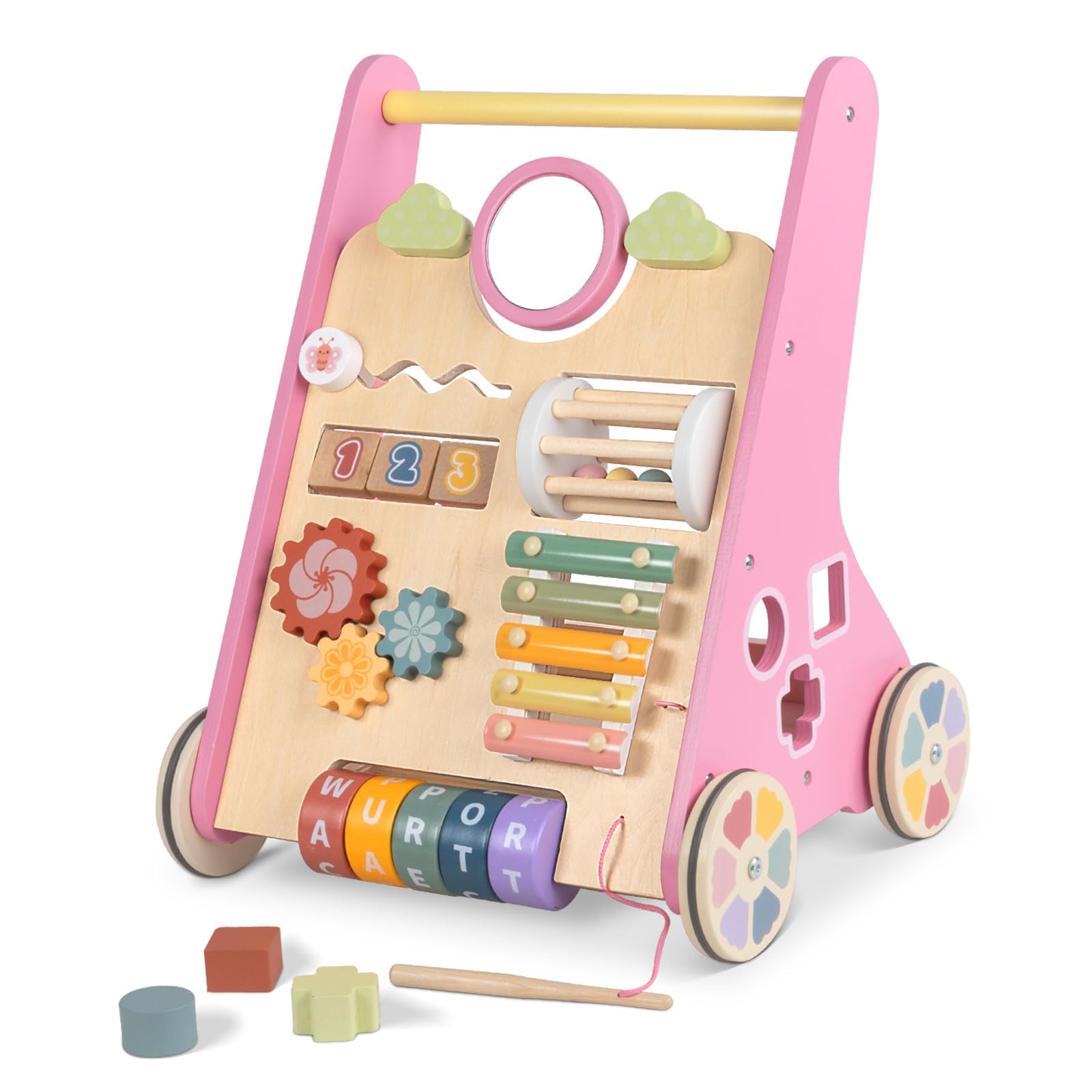 Wooden Baby Walker with Wheels - Push Walker Toy for Babies 6-12 Months - First Steps Learning Toy for 1 Year Old Boys & Girls - Perfect for Indoor Playtime & Early Walking Development