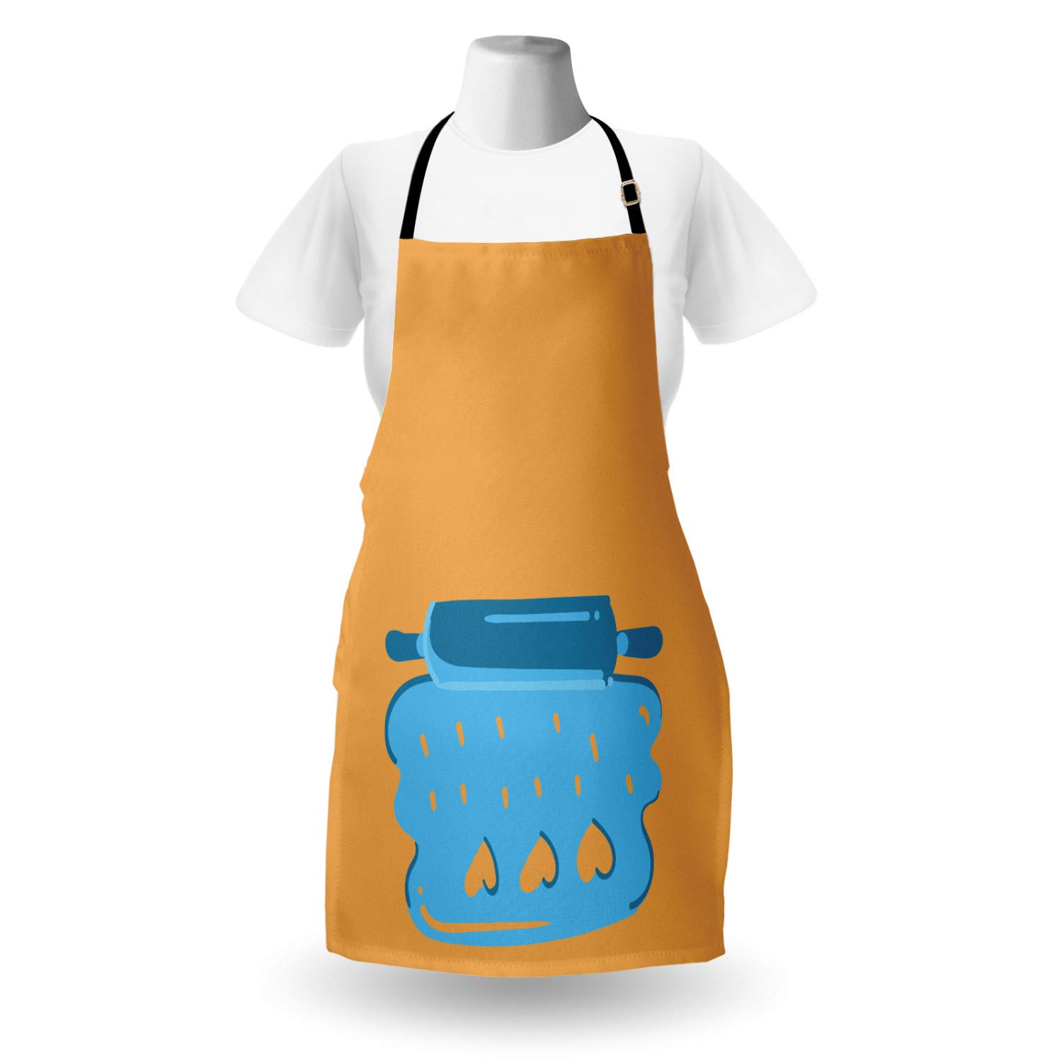 Ambesonne Personalized Chef Apron - Cartoon Baking & Cooking Design with Colorful Rolling Pin & Heart Motif - Adjustable Unisex Kitchen Bib for Adults (Sky Blue) - Perfect for Home Cooking, Baking Parties & Culinary Gifts