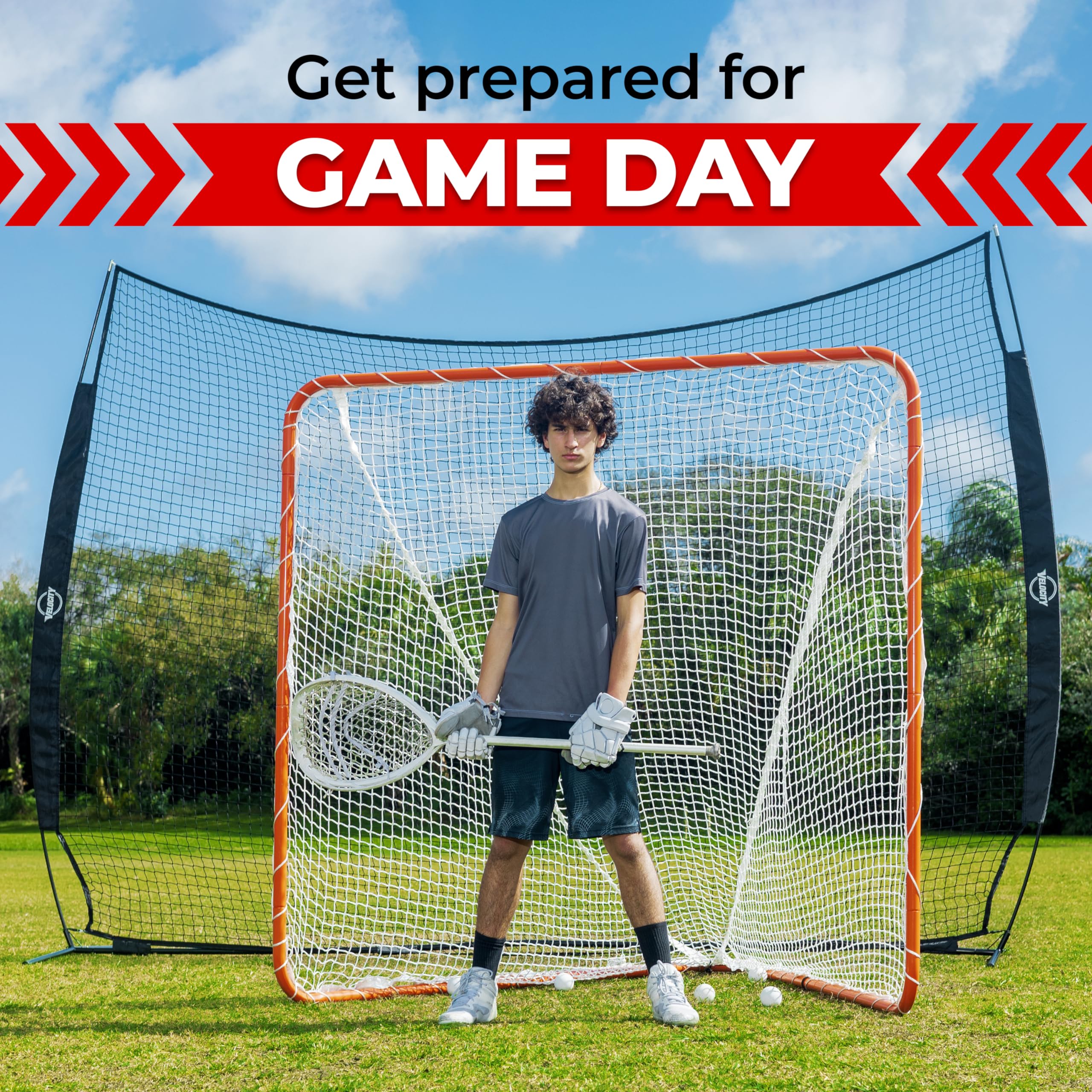 Velocity Lacrosse Goal - Portable Steel Frame with Black Net for Youth & Adult Training | Backyard, Field, Practice & Game Use | Durable & Easy Setup