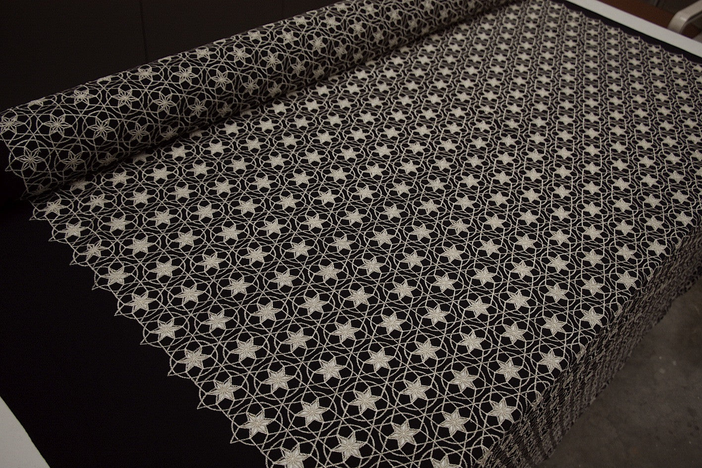 Premium Black Star Embroidery Swimwear Fabric - High-Quality Stretch Material for Bikinis, Swimsuits & Beachwear - Perfect for Summer Fashion & Poolside Style