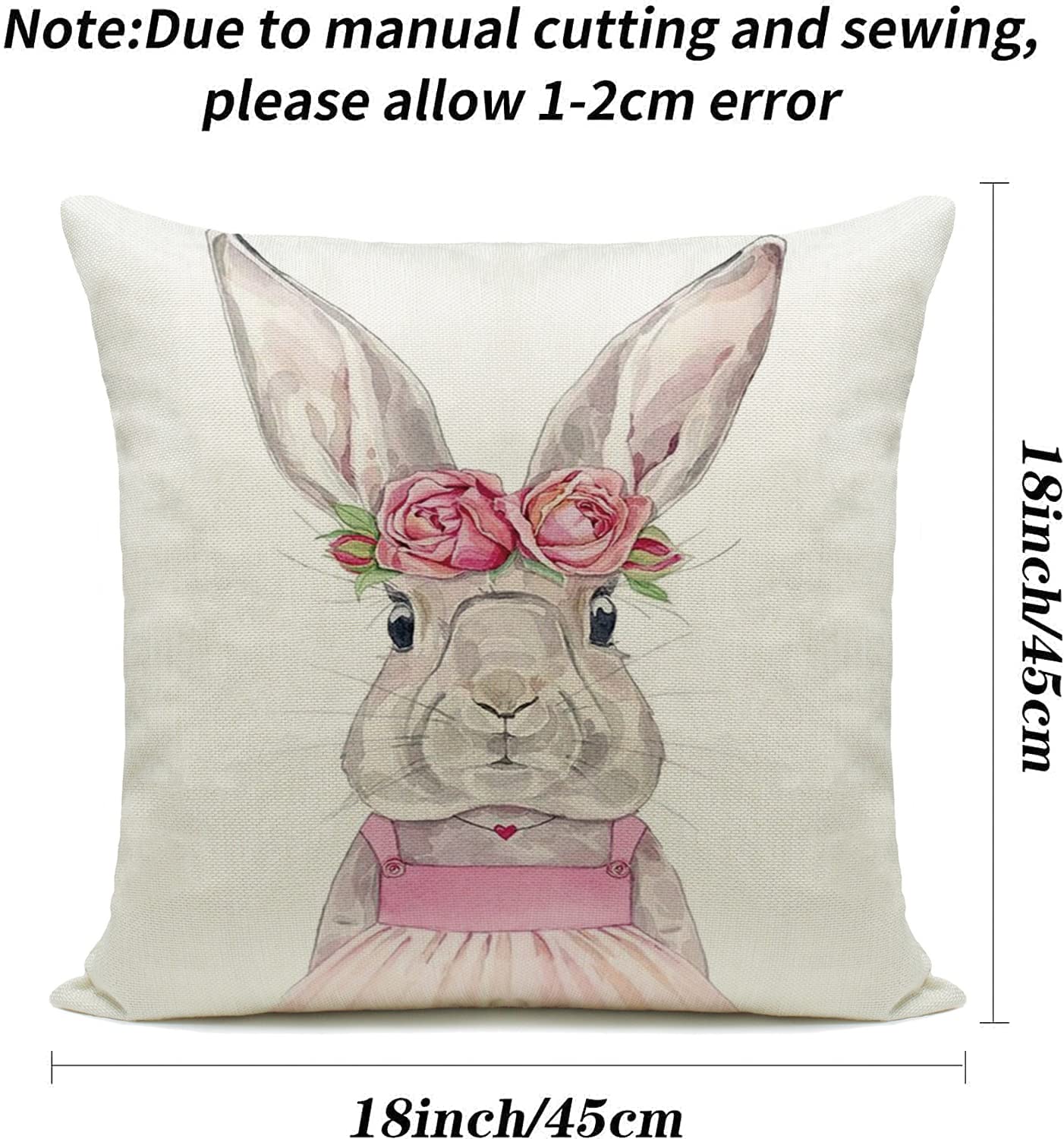 Easter Bunny Pillow Covers Set of 4 - 18x18 Inch Cotton Linen Square Throw Pillow Cases with Zipper Closure - Rabbit and Easter Egg Design for Spring Home Decor, Couch, Sofa, Bedroom, Living Room