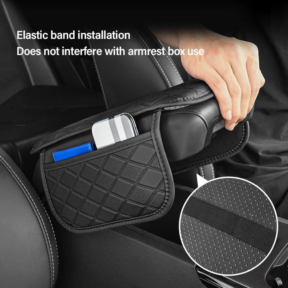 Salior Widen Leather Car Center Console Cover with 2 Side Pockets, Multi-Functional Arm Rest Cover for Enhanced Car Organizers and Storage, Total Protection Accessories for Daily Commute and Long Drives (Black)