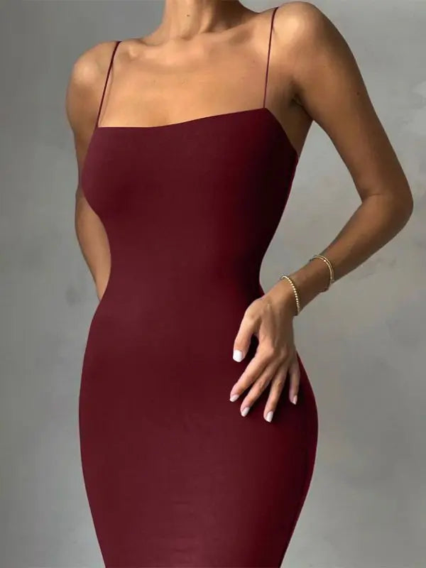 Women's Solid White & Black Strap Midi Bodycon Dress - Sexy Elegant Streetwear for Party Club Night Out | Fall Winter Fashion Outfit