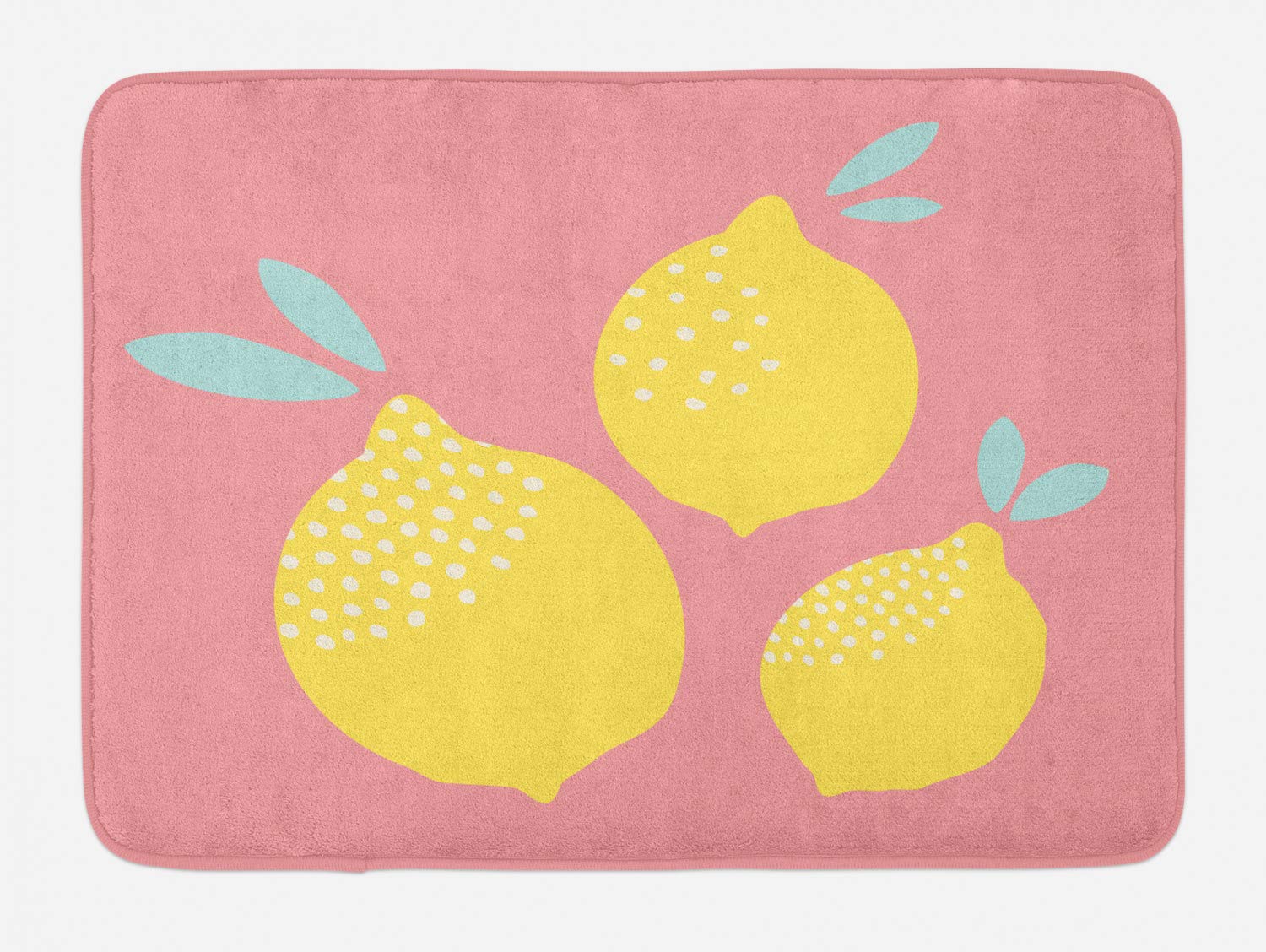 Lunarable Lemonade Bath Mat - Non-Slip Plush Bathroom Rug with Vibrant Lemon Graphic, 30.2 x 20 Inches, Yellow Coral Mint Green - Perfect for Kitchen, Bathroom, or Laundry Room Decor
