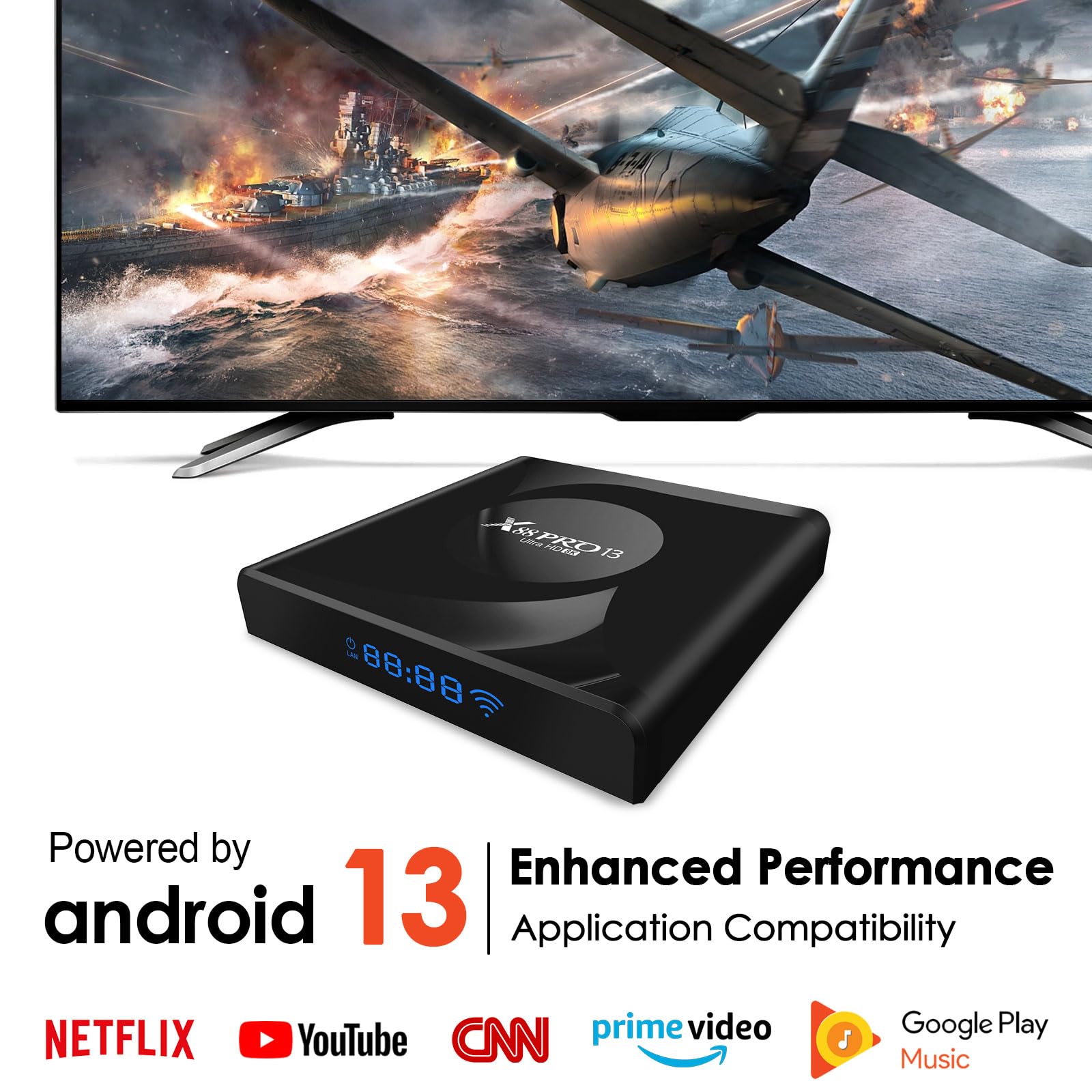 Android TV Box 13.0 - 4GB RAM 32GB ROM Smart TV Box with 8K HD, HDR10+, WiFi 6, Quad-Core 64bit CPU, Ethernet & Bluetooth - Perfect for Streaming, Gaming & Home Entertainment