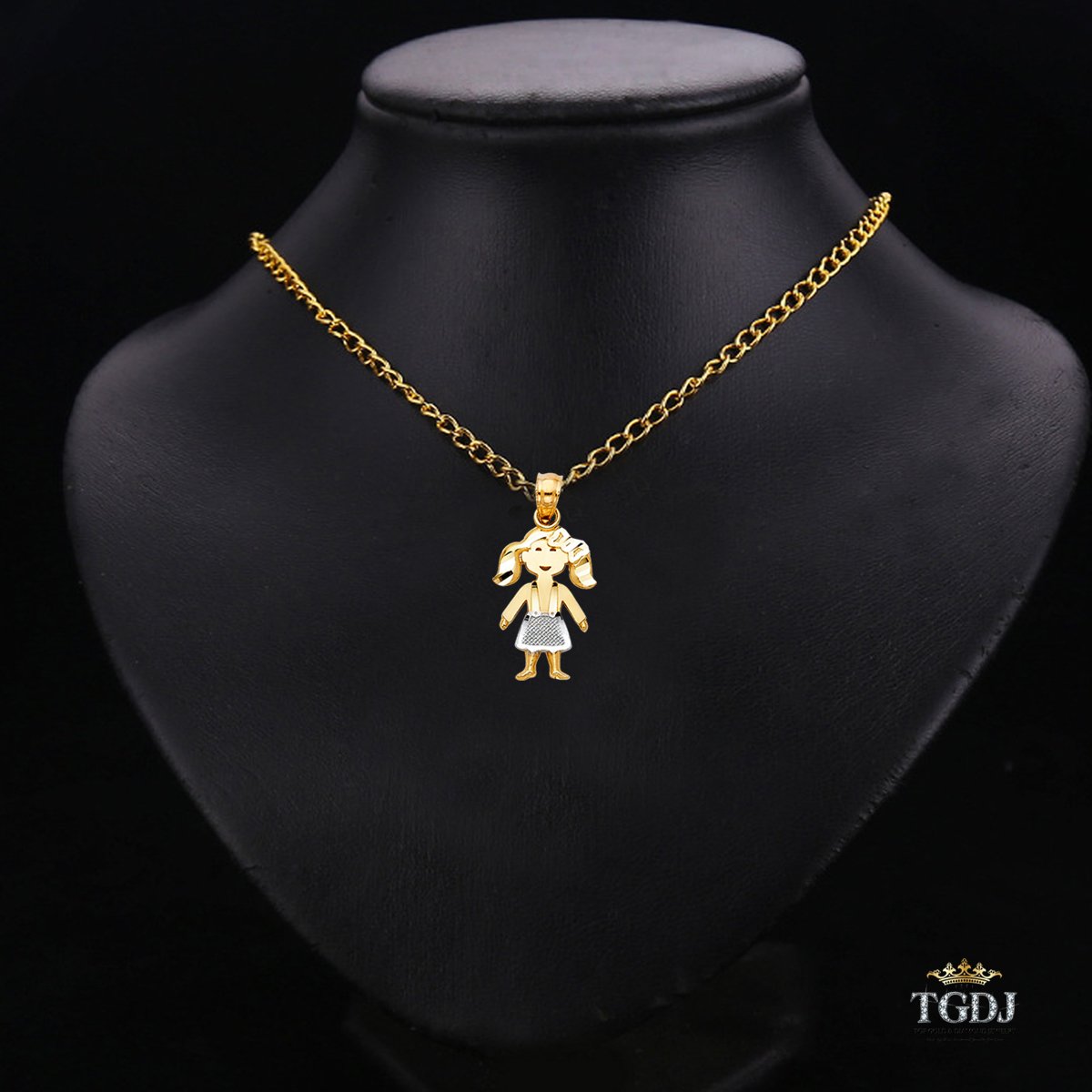 14K Yellow & White Gold Girl Charm Pendant - 17mm Height & 10mm Width - Perfect for Birthdays, Gifts & Jewelry Collections