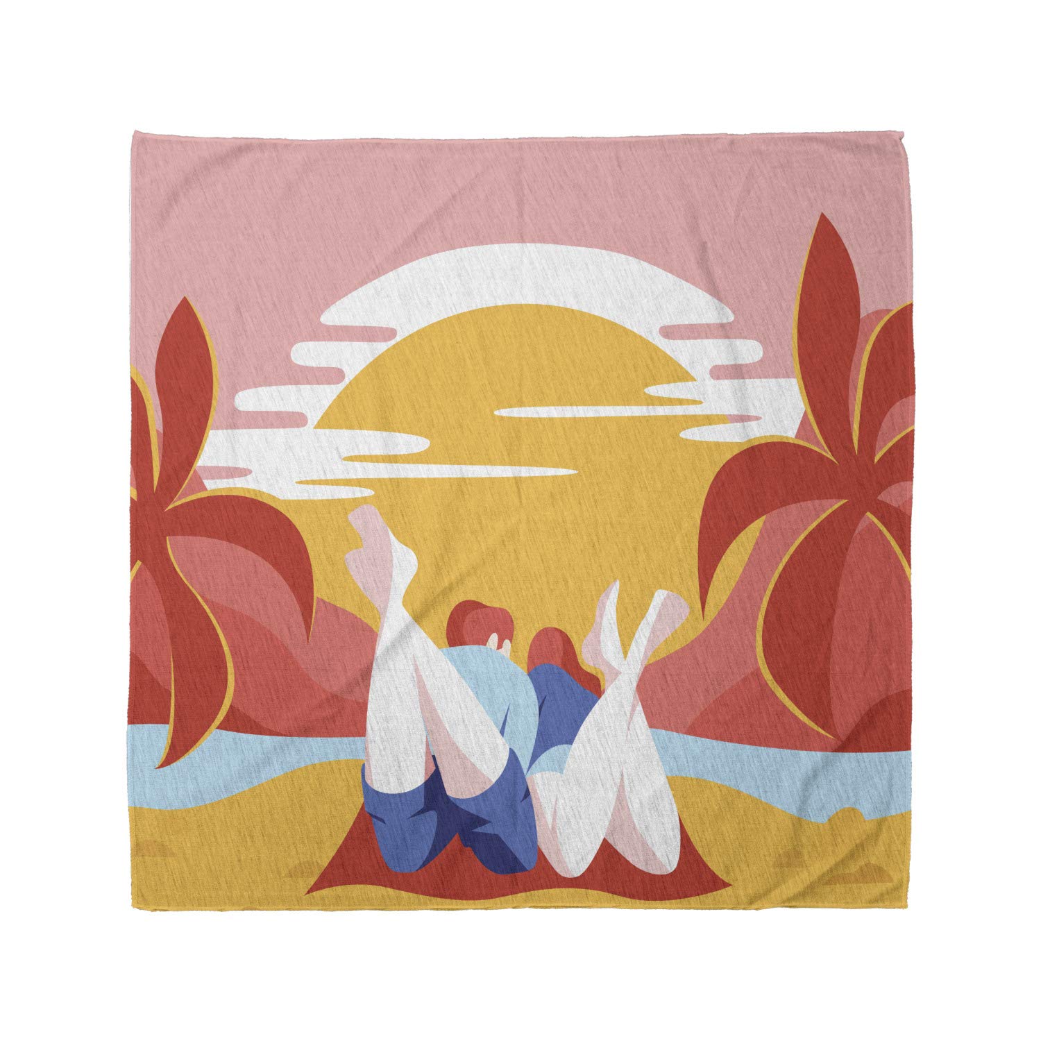 Ambesonne Beach Bandana - Summer Cartoon Young Couple Design - Unisex Head & Neck Scarf for Men Women - Perfect for Beach Vacation, Music Festivals & Outdoor Activities