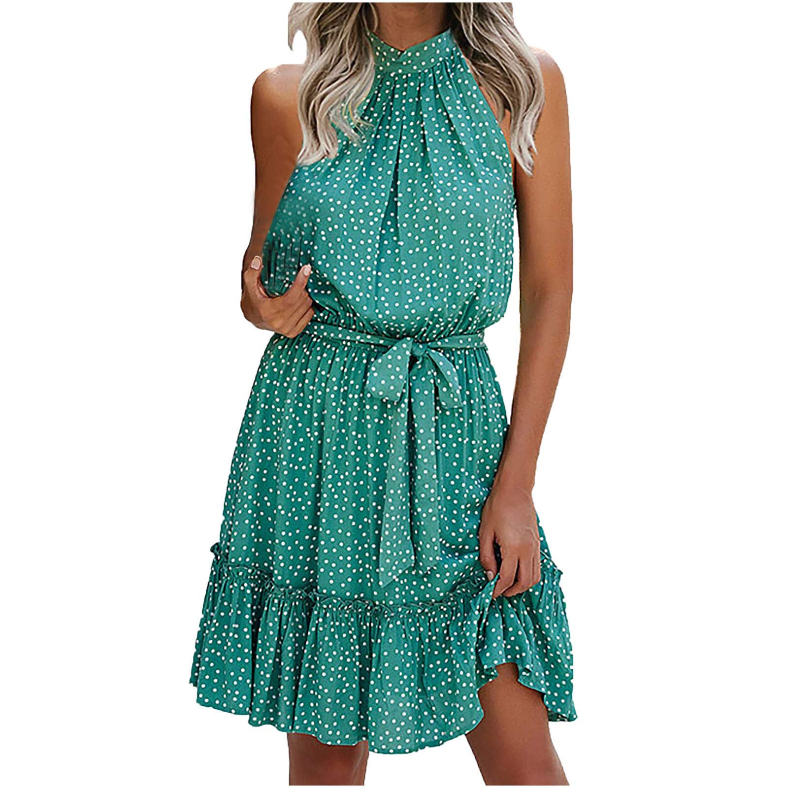 Women's Floral Printed Sundress - Halter Strapless Ruffle Bandage Casual Dress for Beach Vacation, Boho Loose Fit | Perfect for Summer Outings, Pool Parties & Tropical Getaways