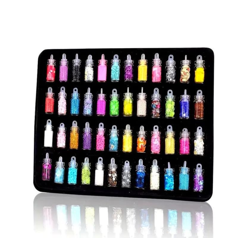Royalkart 3D Nail Art Decoration Set - 48 Mini Bottles Nail Glitter Powder Kit for DIY Manicure, Nail Polish, Acrylic Nails & Professional Salon Use