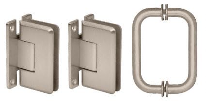 CRL Brushed Nickel Shower Door Pull and Hinge Set - Modern Bathroom Hardware for Glass Shower Enclosures & Sliding Doors