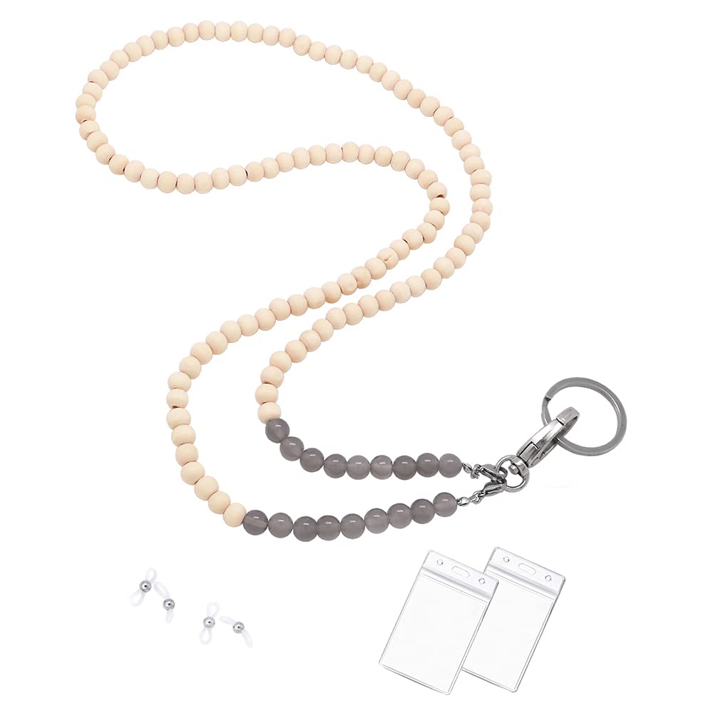 Wooden Beaded Lanyard for ID Badges & Glasses - Tiger Eye Stone - Office & Event Use