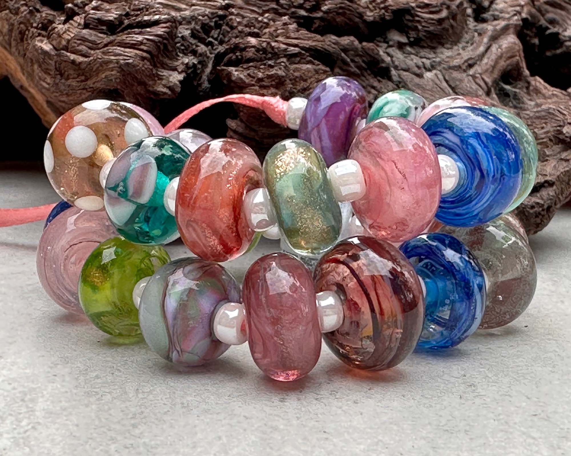 27pcs Pink Orphan Lampwork Glass Beads for Jewelry Making - DIY Bracelets, Necklaces, and Craft Projects