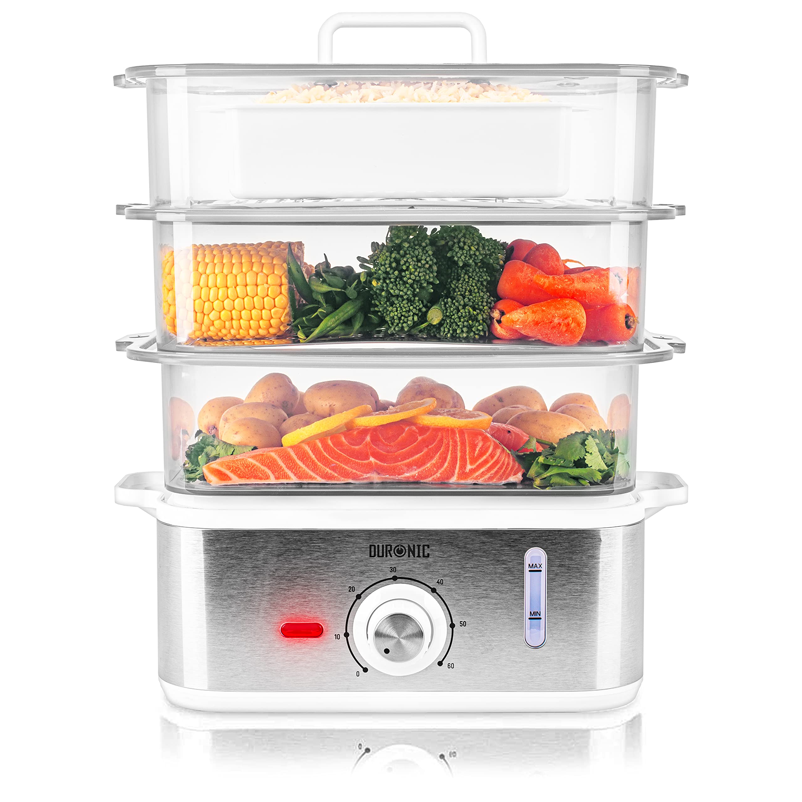 Duronic FS87 3-Tier Electric Food Steamer | 870W BPA-Free Rice & Vegetable Steamer with Timer | Perfect for Healthy Meals, Dumplings & Meal Prep