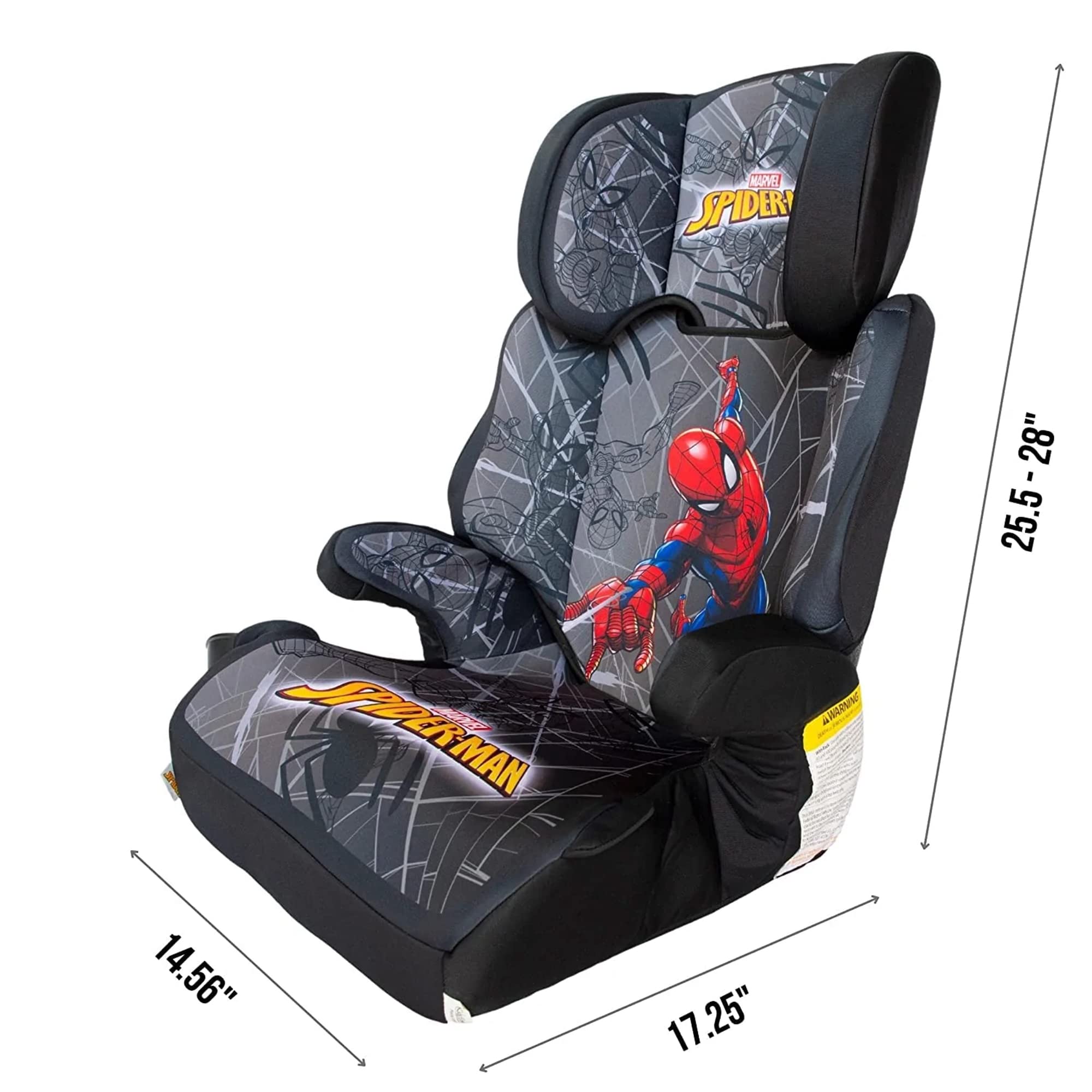 KidsEmbrace Marvel Spider-Man High Back Booster Car Seat - Grey Web Design | Safe & Comfortable for Toddlers | Perfect for Family Road Trips & Daily Commutes