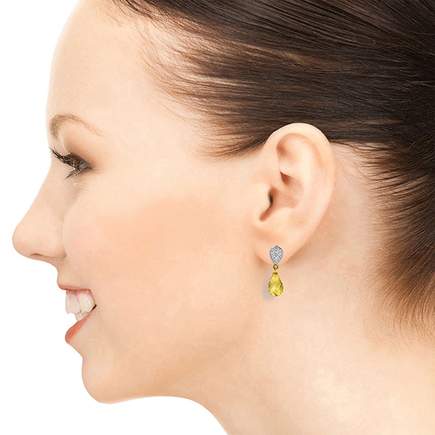 14K Solid Gold Earrings with Diamonds & Citrines | Galaxy Gold GG | Elegant Dangle Hoop Earrings for Women | Perfect for Weddings, Parties & Special Occasions