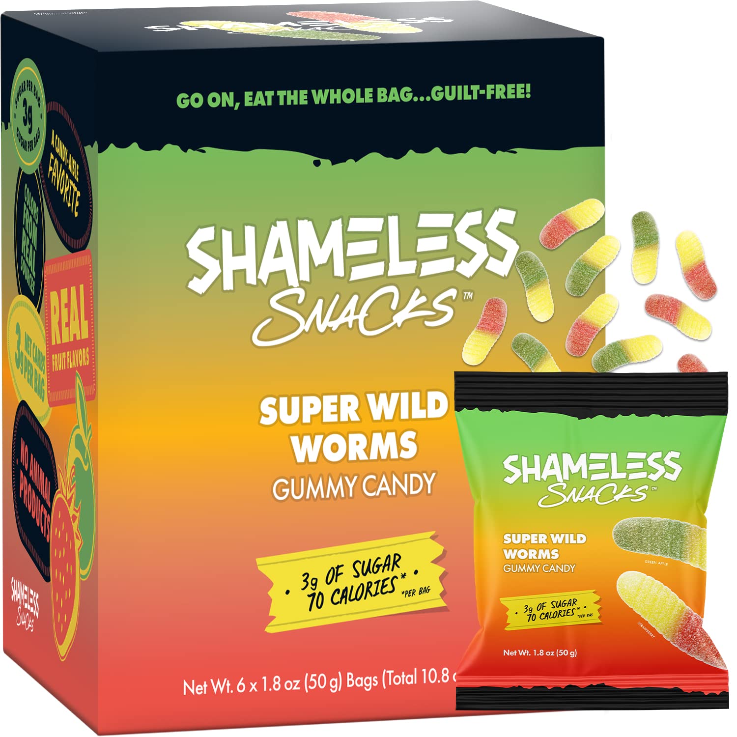 Healthy Low Calorie Keto Gummies - Gluten Free Candy Snacks for Weight Loss | 6 Pack Super Wild Worms | Perfect for Keto Diet, Office Snacking & Movie Nights