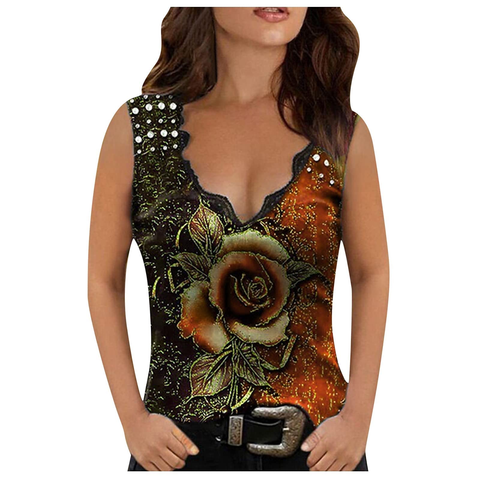 SHOPESSA Women's Vintage Floral Graphic Tank Top - Sleeveless Loose Fit Wide Strap Blouse for Casual Wear & 80s Costume Parties | Summer Outfits, Beach Cover-Up, Retro Fashion