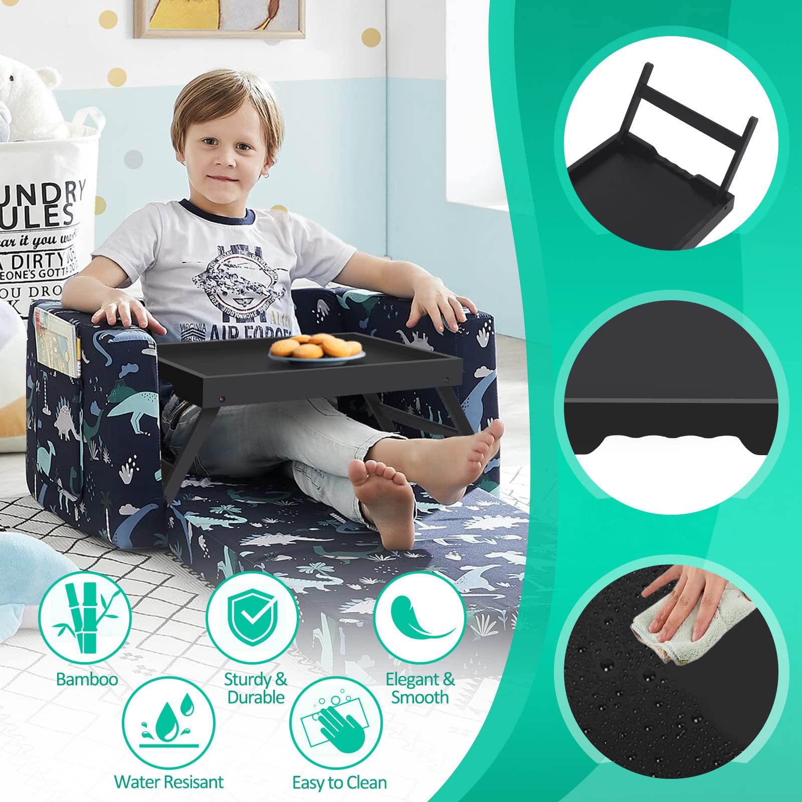 Artmeer Bamboo Bed Tray Table with Folding Legs - Portable Breakfast in Bed Tray, Laptop Computer Desk, Snack Table for Home, Office, and Dorm Use