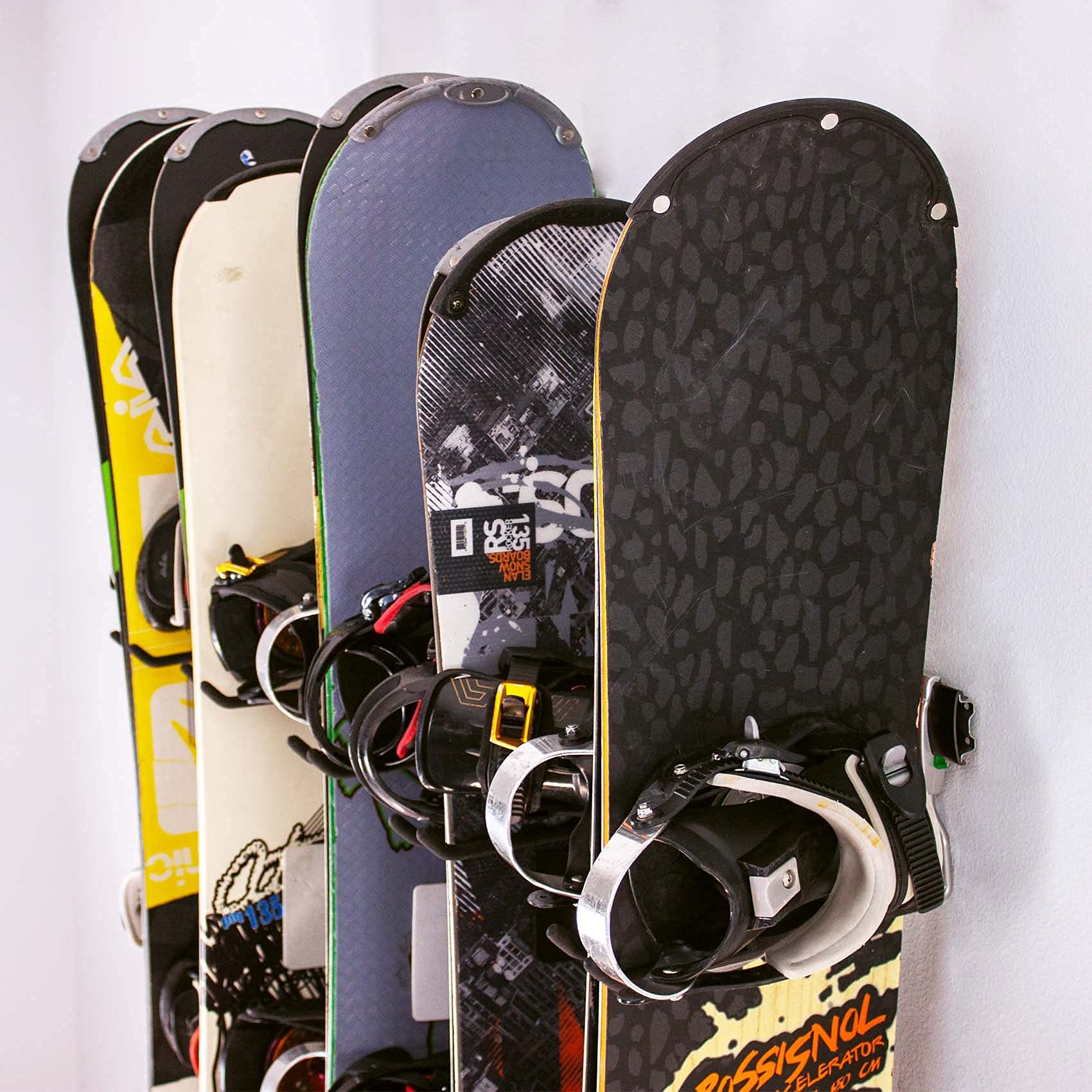 Wall Mounted Ski and Snowboard Storage Rack with 5 Heavy-Duty Hooks - Space-Saving Gear Organizer for Garage, Basement, or Mudroom