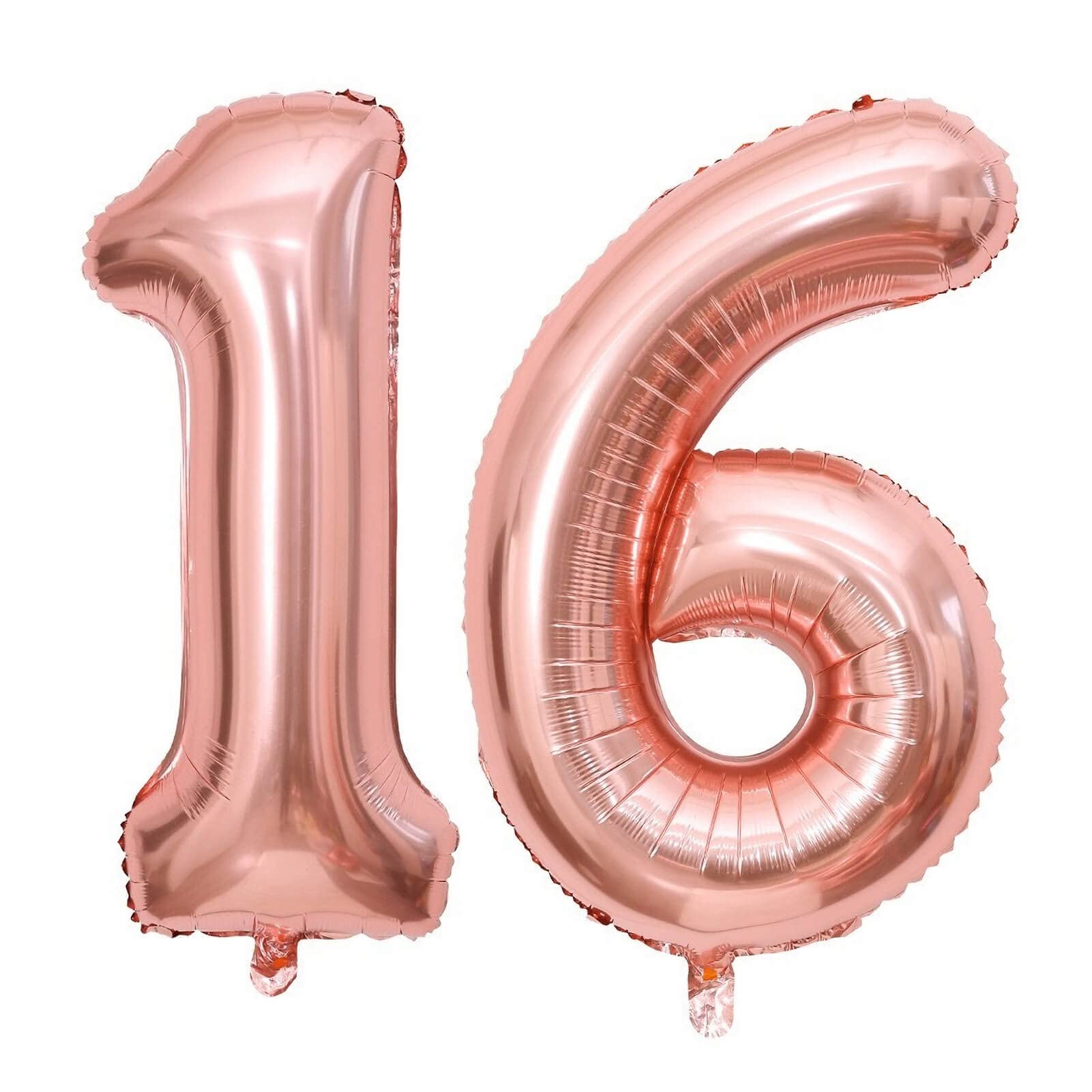 40 Inch Rose Gold 16 Number Balloons - Giant Jumbo Foil Mylar Helium Balloons for Birthday, Anniversary & Party Decorations - Perfect for 16th Birthday Celebrations, Sweet 16 Parties & Special Events