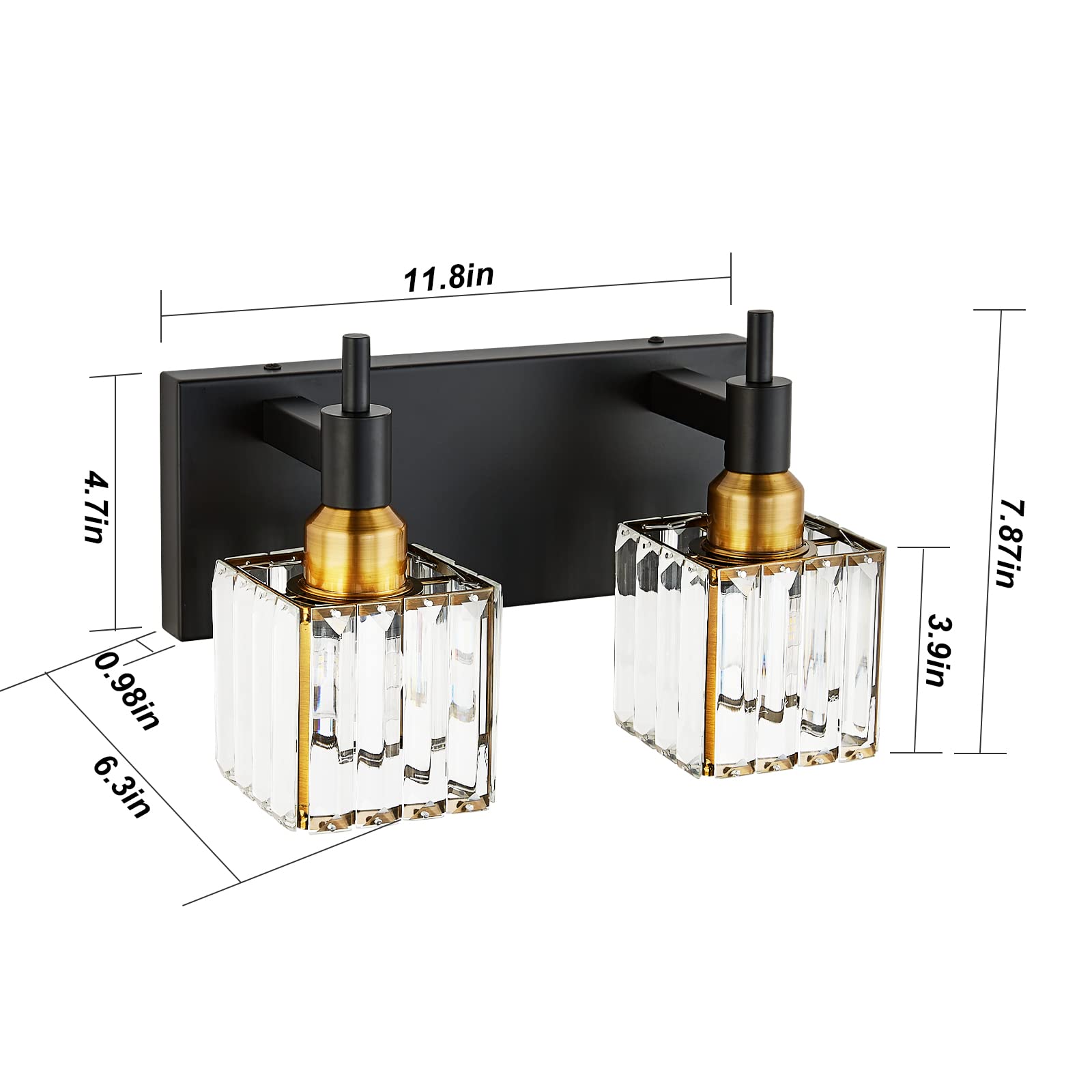 Modern Crystal Bathroom Vanity Light - 2-Light Black & Gold Adjustable Wall Sconce for Mirror Lighting, Bathroom Decor - Perfect for Master Bath, Powder Room & Spa Style Vanity Areas