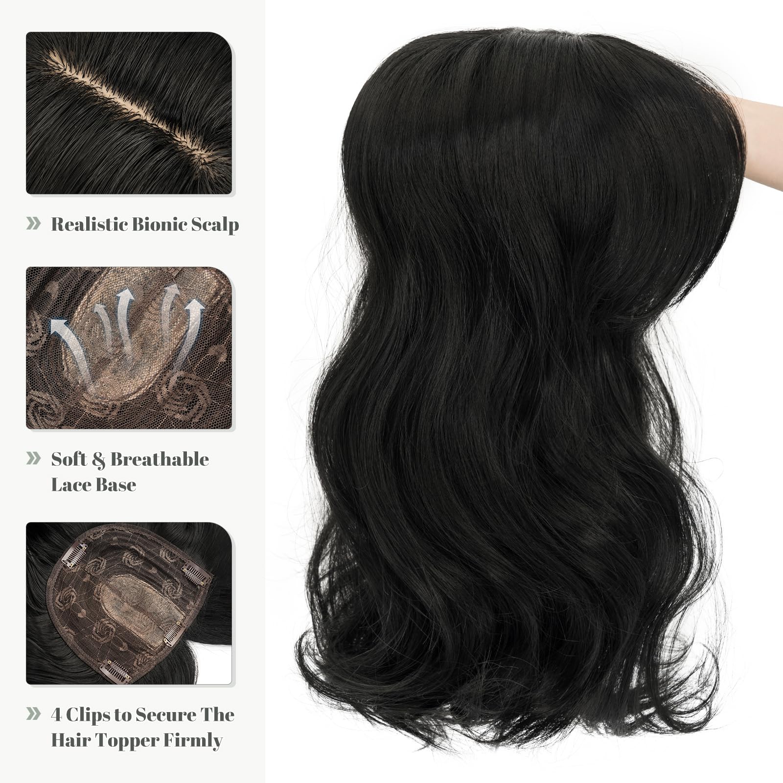 18 Inch Synthetic Hair Topper with Bangs - Natural Looking Hairpiece for Thinning Hair - Perfect for Daily Wear, Cosplay & Special Occasions