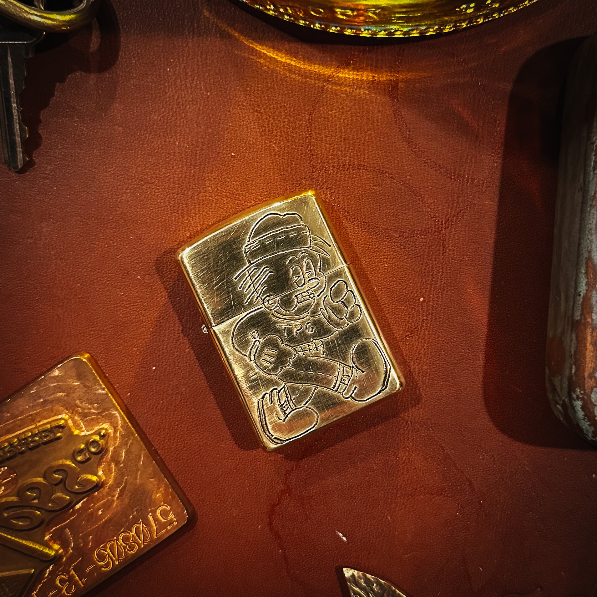 BROOKHAYL x POPULESS Limited Edition Hand Engraved Zippo® Lighter 002 - Armor Brushed Brass Finish | Collectible Windproof Lighter for Outdoor Camping, Smoking & Gifts