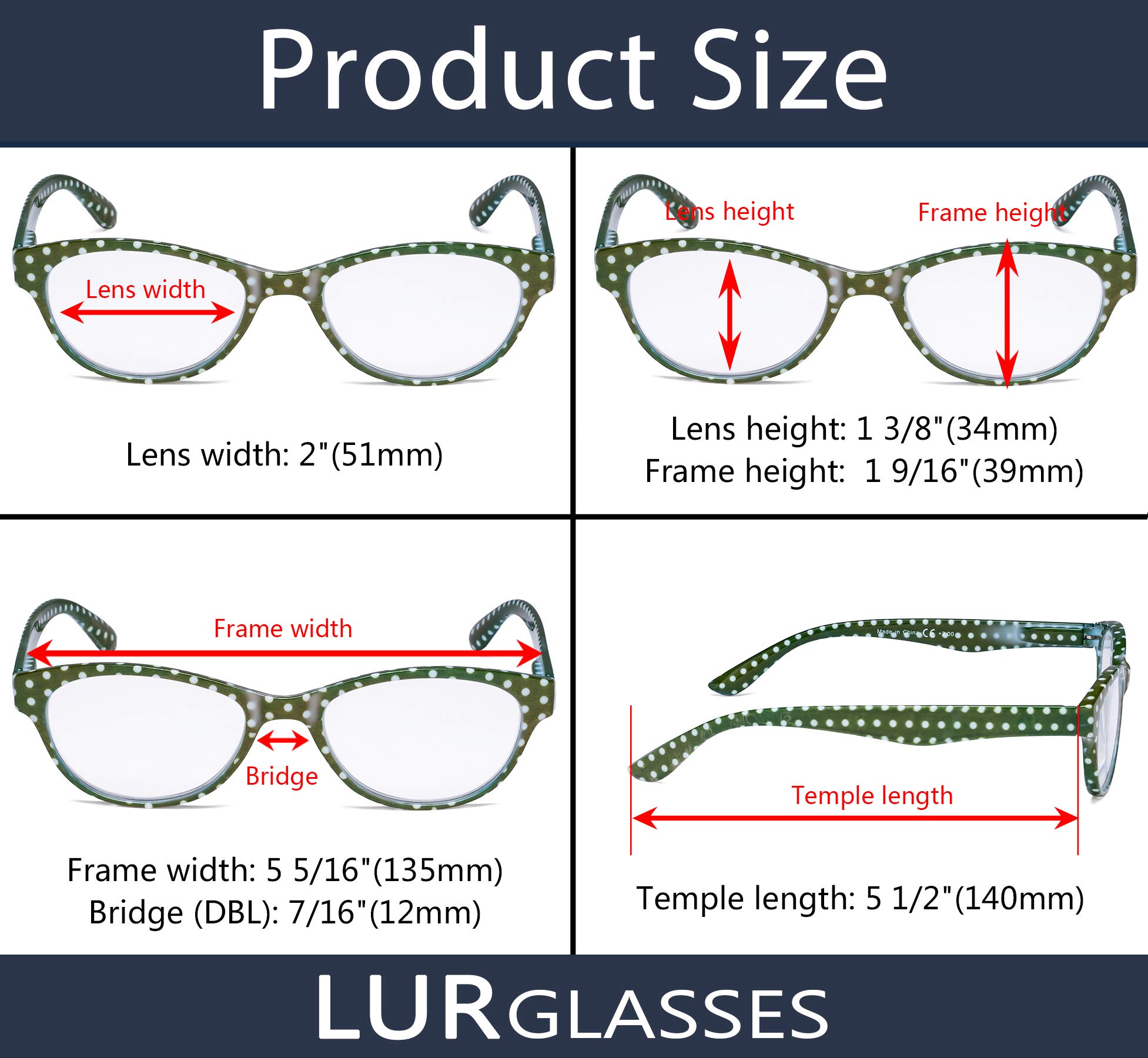 4 Pack Women's Reading Glasses - Stylish Polka Dot Cat-Eye Design for Presbyopia, Fashionable Readers for Women, Perfect for Reading Books, Crafts & Computer Work