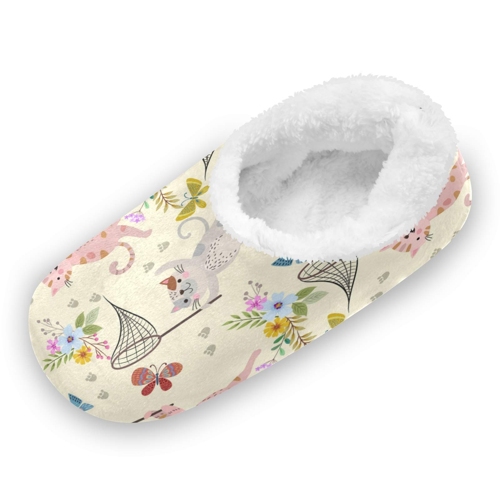 Women's Cartoon Cat & Butterfly Coral Fleece House Slippers - Cozy Indoor Shoes for Men & Women (US 5-6) - Perfect for Home, Lounge & Winter Comfort
