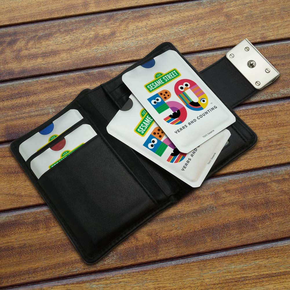 Sesame Street 50th Anniversary RFID Blocking Credit Card Holder - 4 Pack Wallet Protector Sleeves for Contactless Security (Ideal for Travel, Shopping & Daily Use)