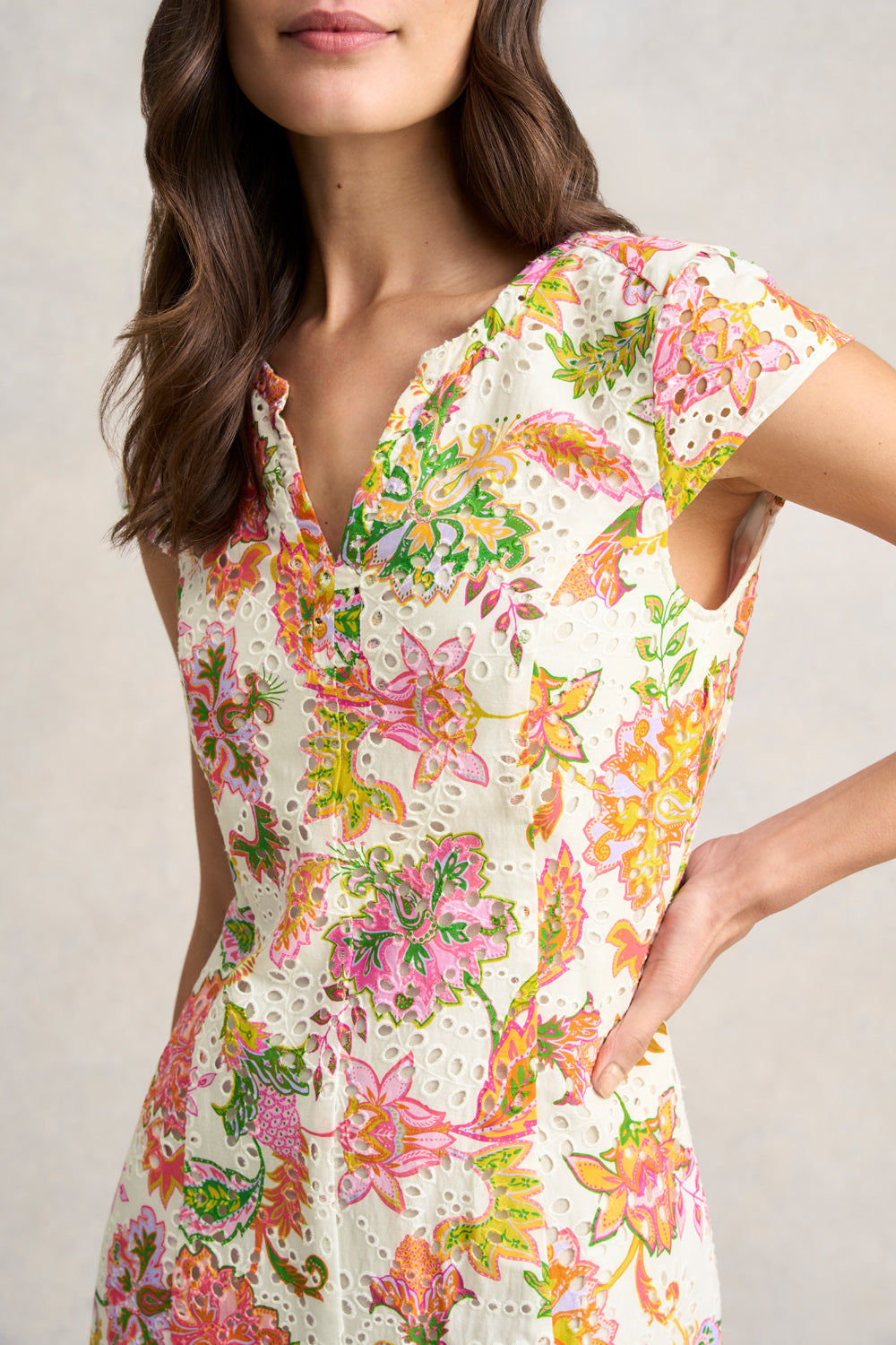 Elegant Broderie Printed Floral White Dress - Perfect for Summer Weddings, Garden Parties & Casual Outings
