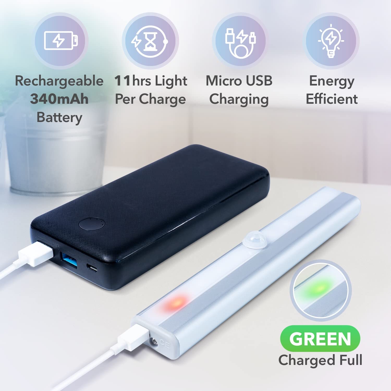 BLAUX Rechargeable Motion Sensor Closet Light - Wireless LED Cabinet Light with Auto Shut-Off & Magnetic Mount | Bright Long-Lasting Battery Operated Lighting for Wardrobes, Pantries & Storage Spaces | Perfect for Dark Closets, Basements & Nighttime Use