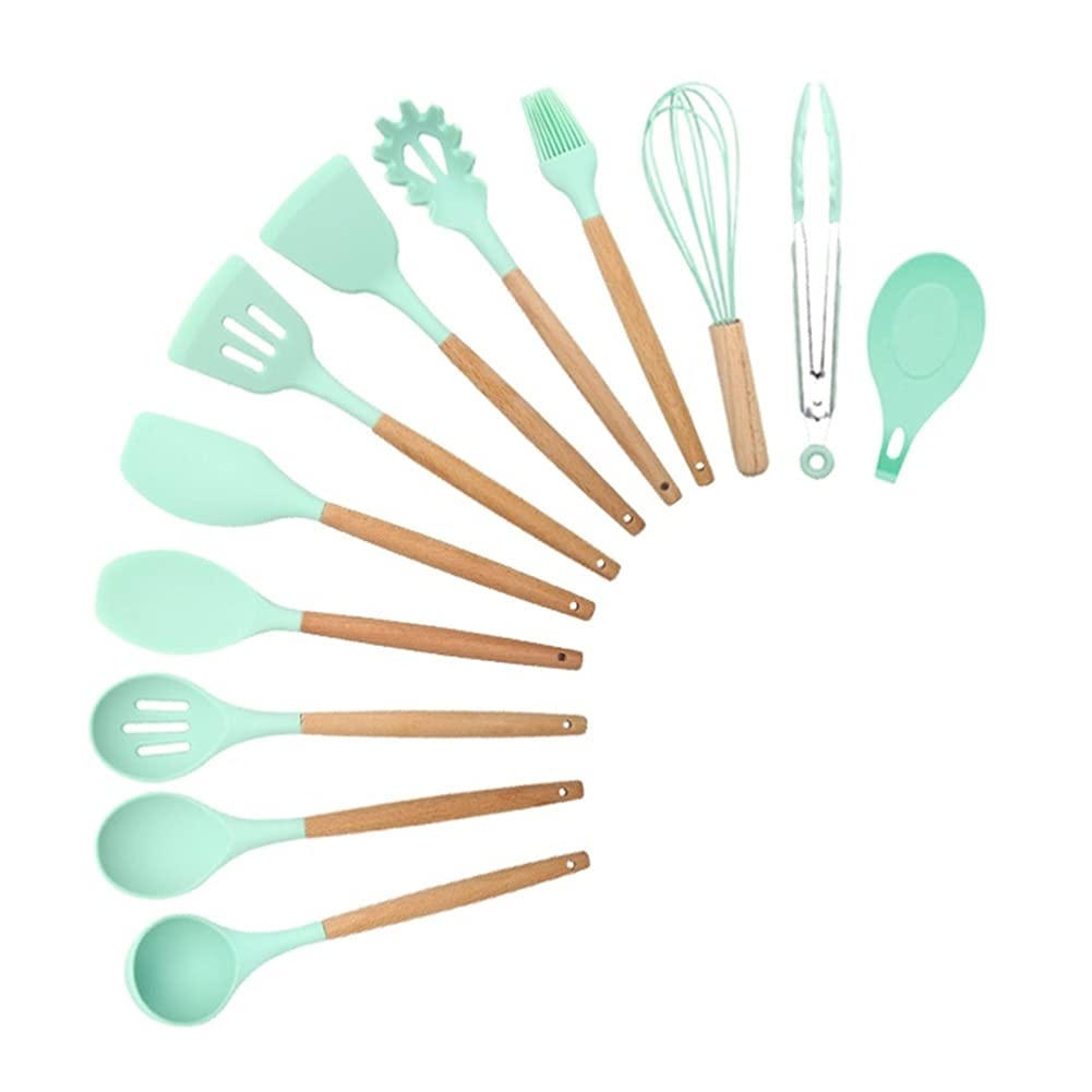 12-Piece Green Silicone Kitchen Utensil Set - Non-Stick Cooking Tools with Spatula & Spoon - Safe for Non-Stick Pans - Perfect for Baking, Frying & Everyday Cooking