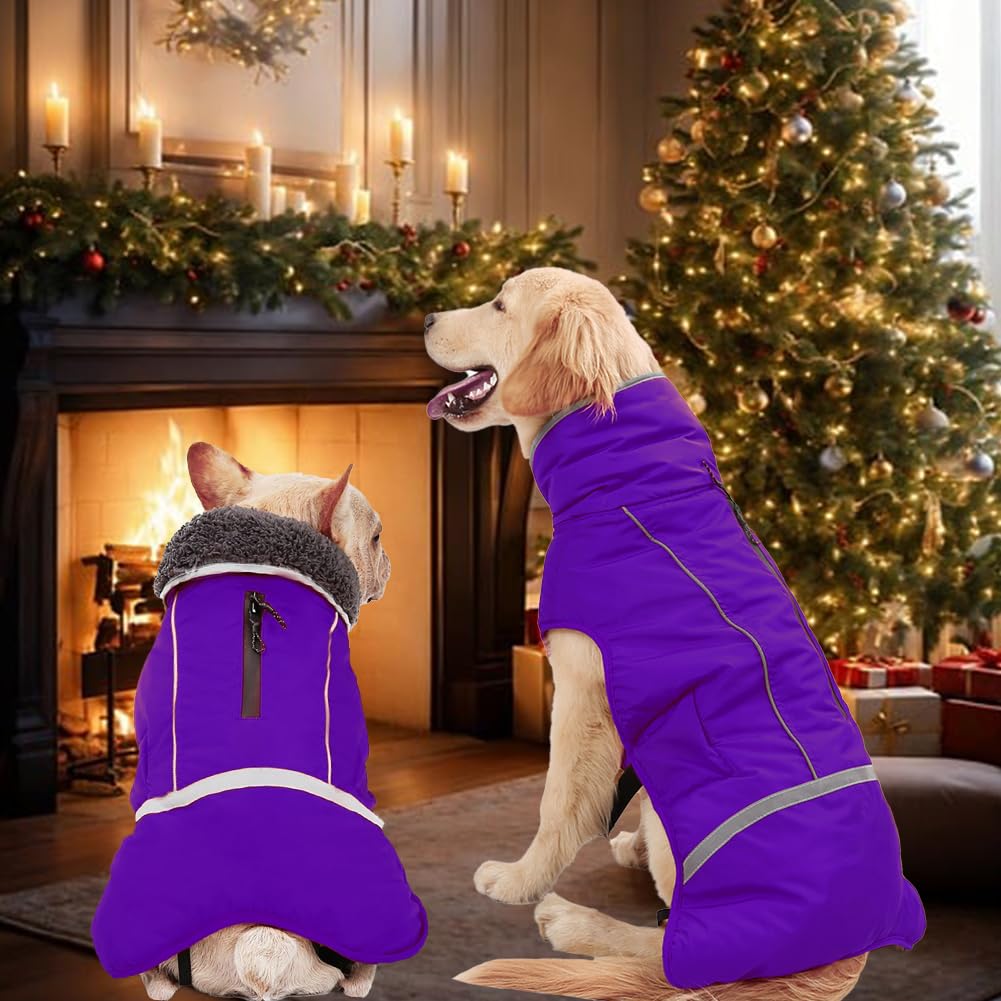 Doglay Waterproof Dog Winter Coat - Thick Furry Collar, Reflective & Warm Fleece Lining - Cold Weather Jacket for Small, Medium & Large Dogs - Ideal for Snowy Walks & Outdoor Adventures